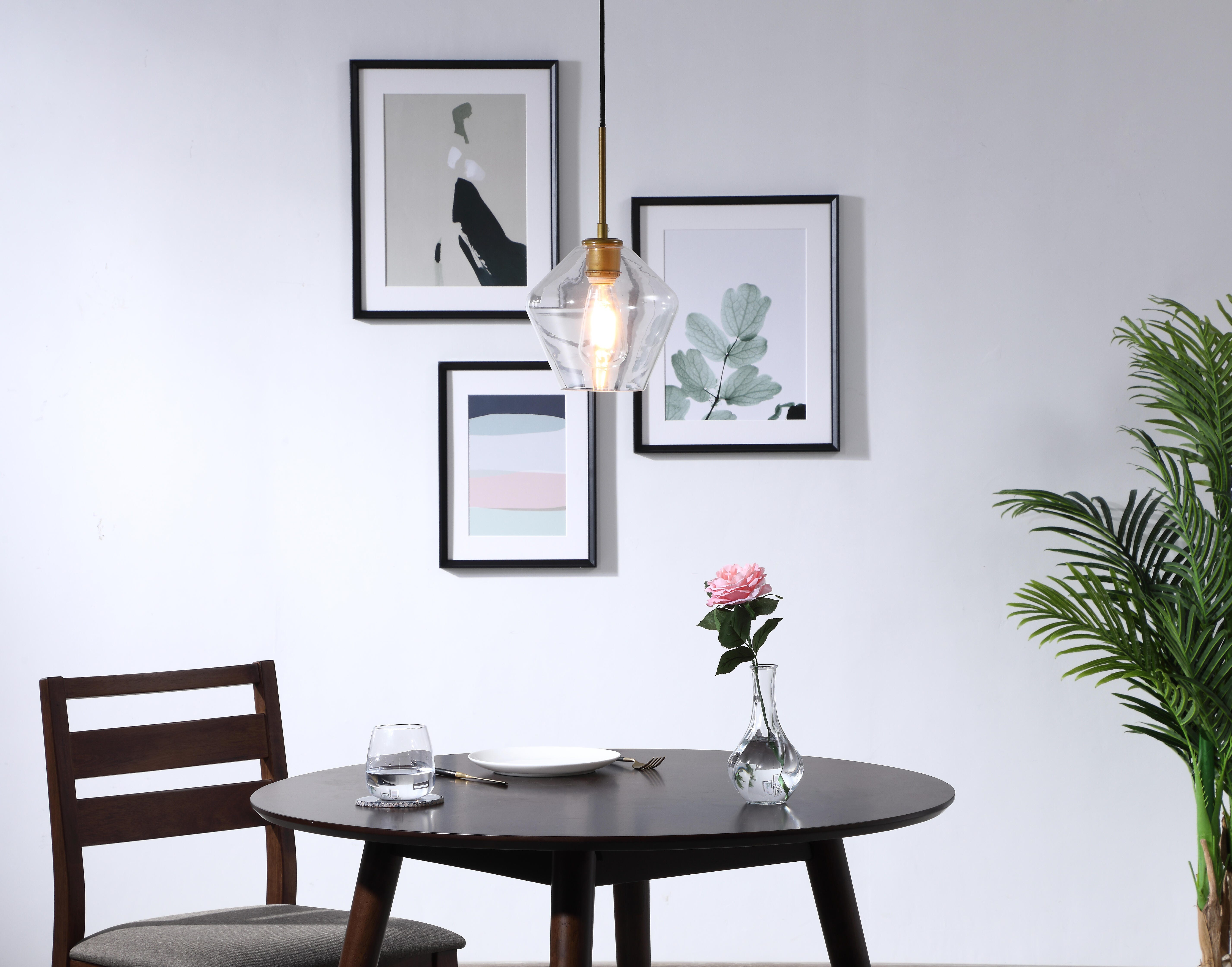 Living District Gene 1 Light Brass And Clear Glass Pendant, Brass/Clear, rollover
