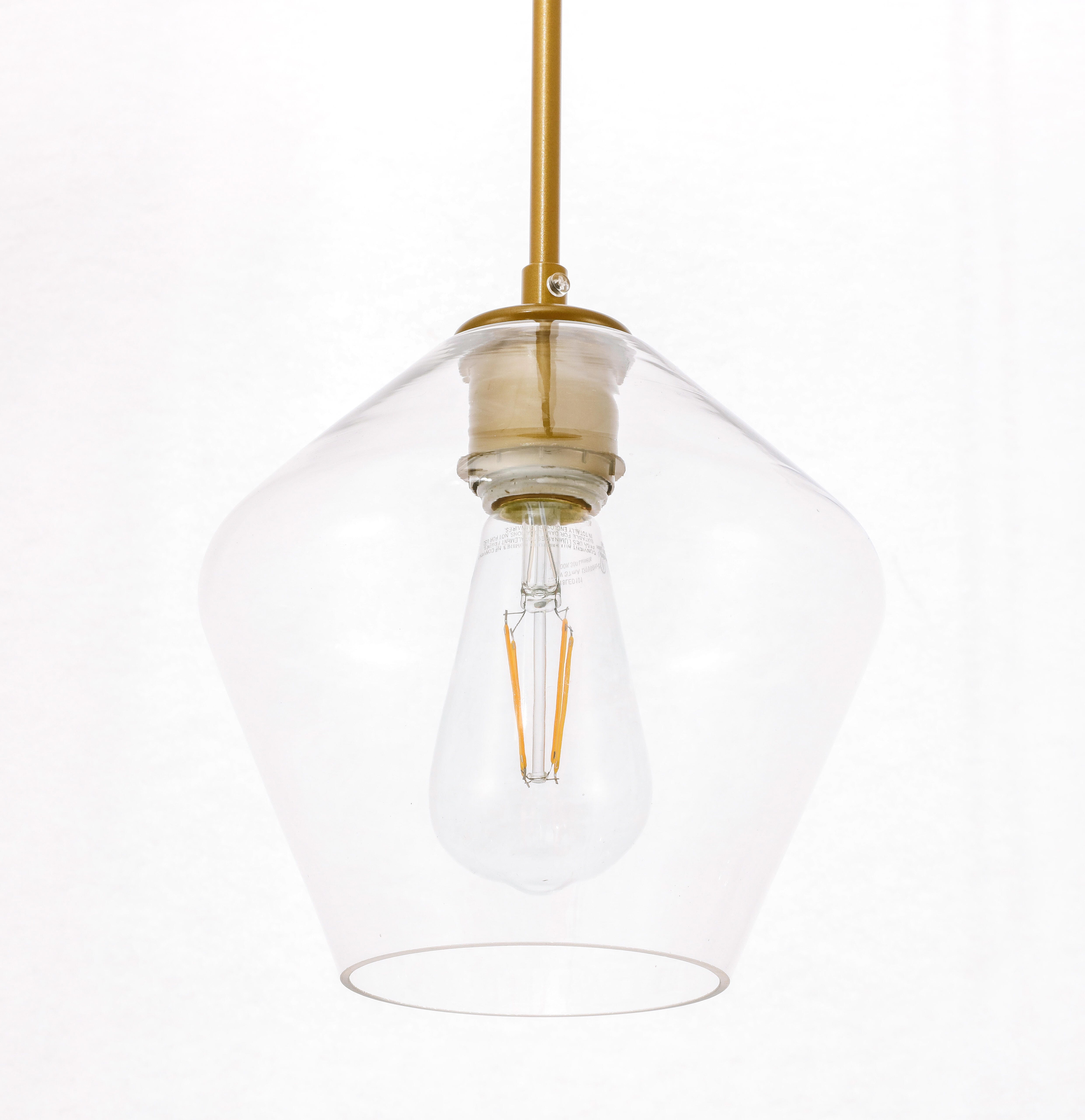 Living District Gene 1 Light Brass And Clear Glass Pendant, Brass/Clear, large
