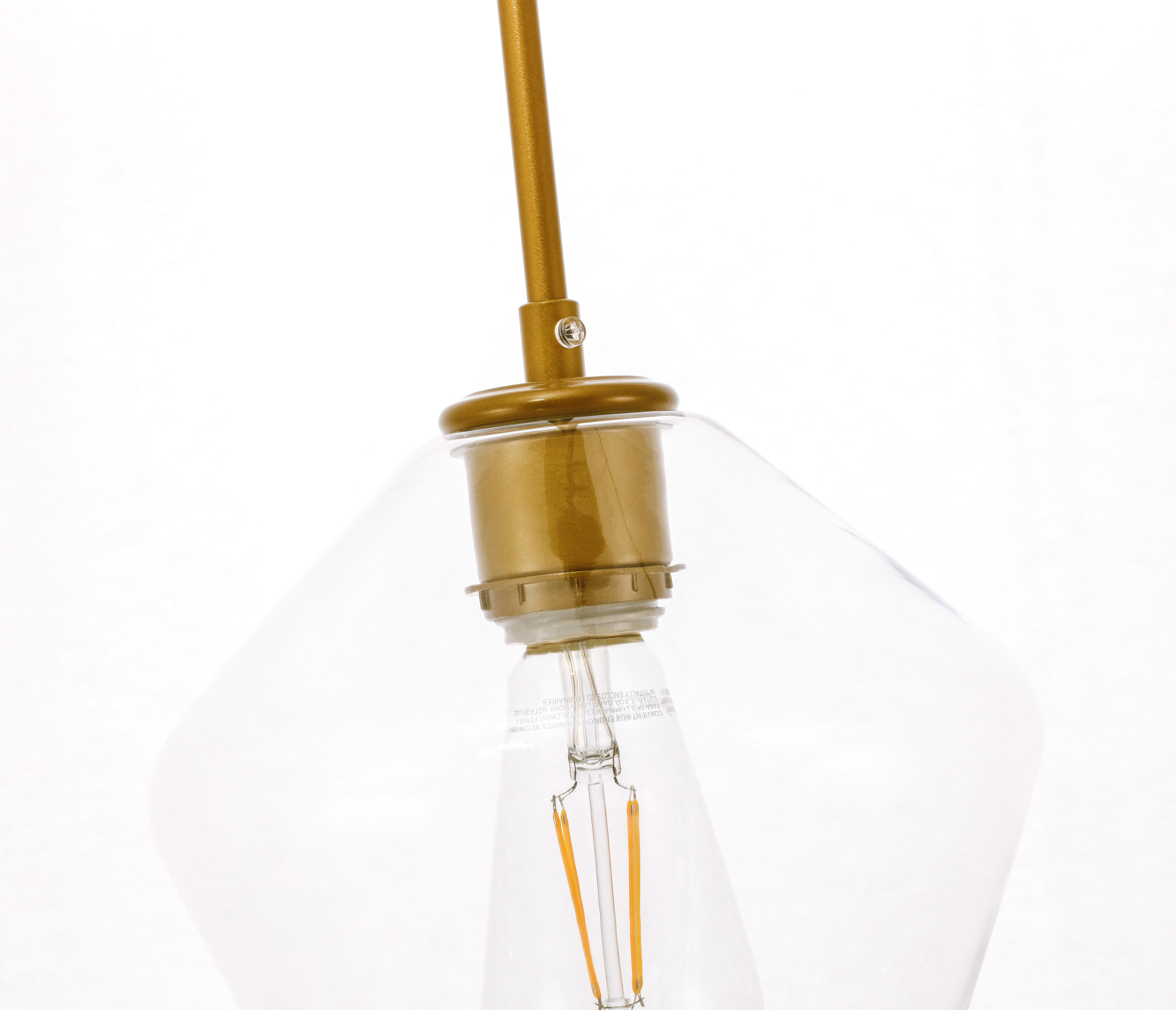 Living District Gene 1 Light Brass And Clear Glass Pendant, Brass/Clear, large