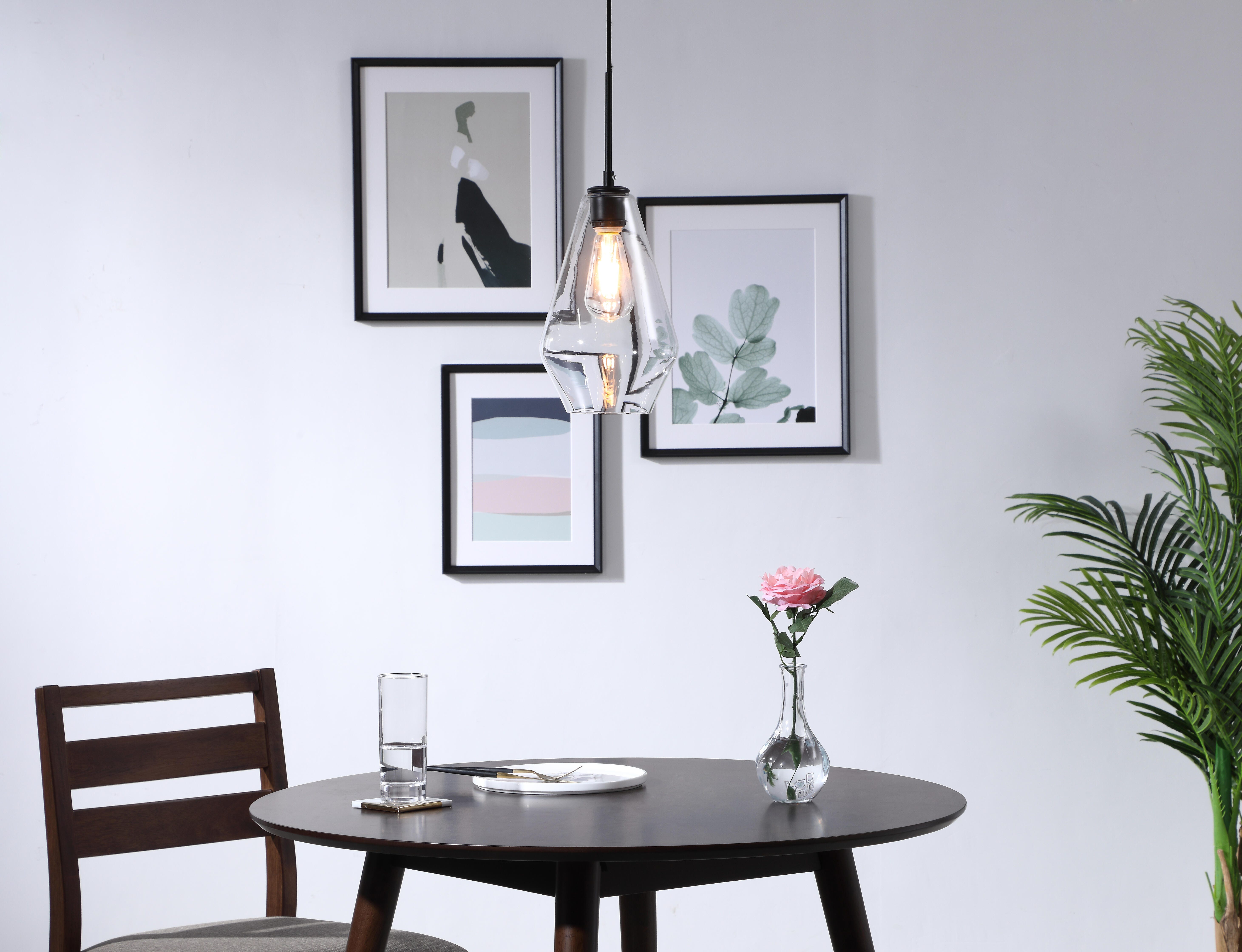 Living District Gene 1 Light Black And Clear Glass Pendant, Black/Clear, rollover