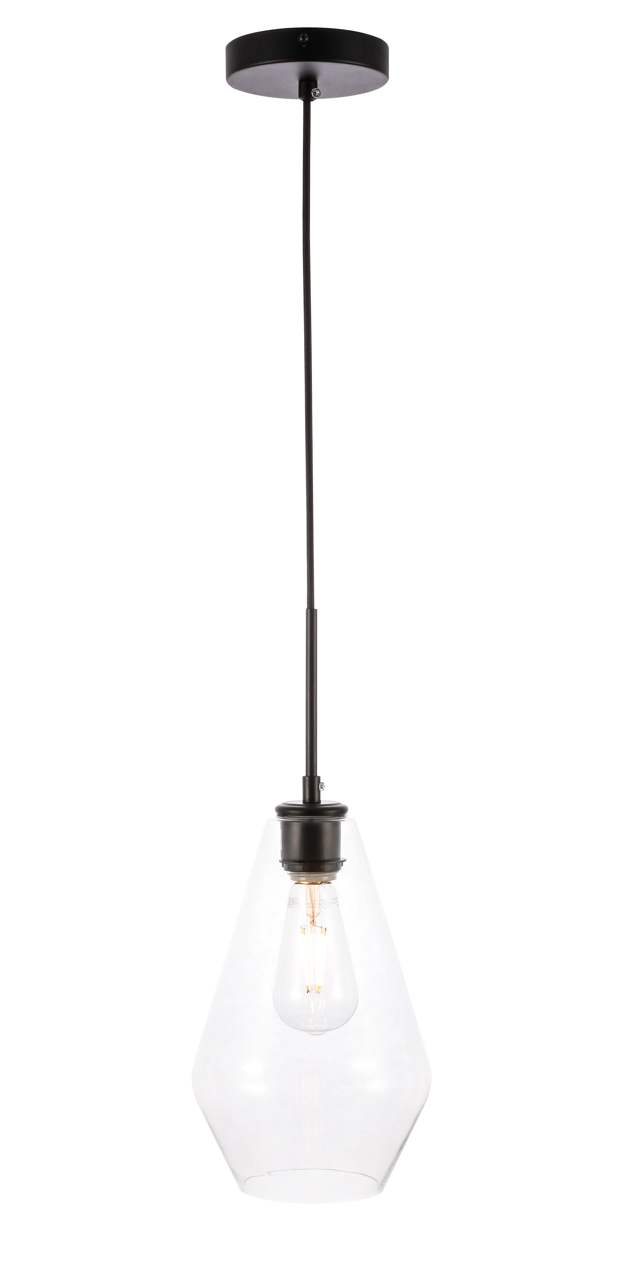 Living District Gene 1 Light Black And Clear Glass Pendant, Black/Clear, large