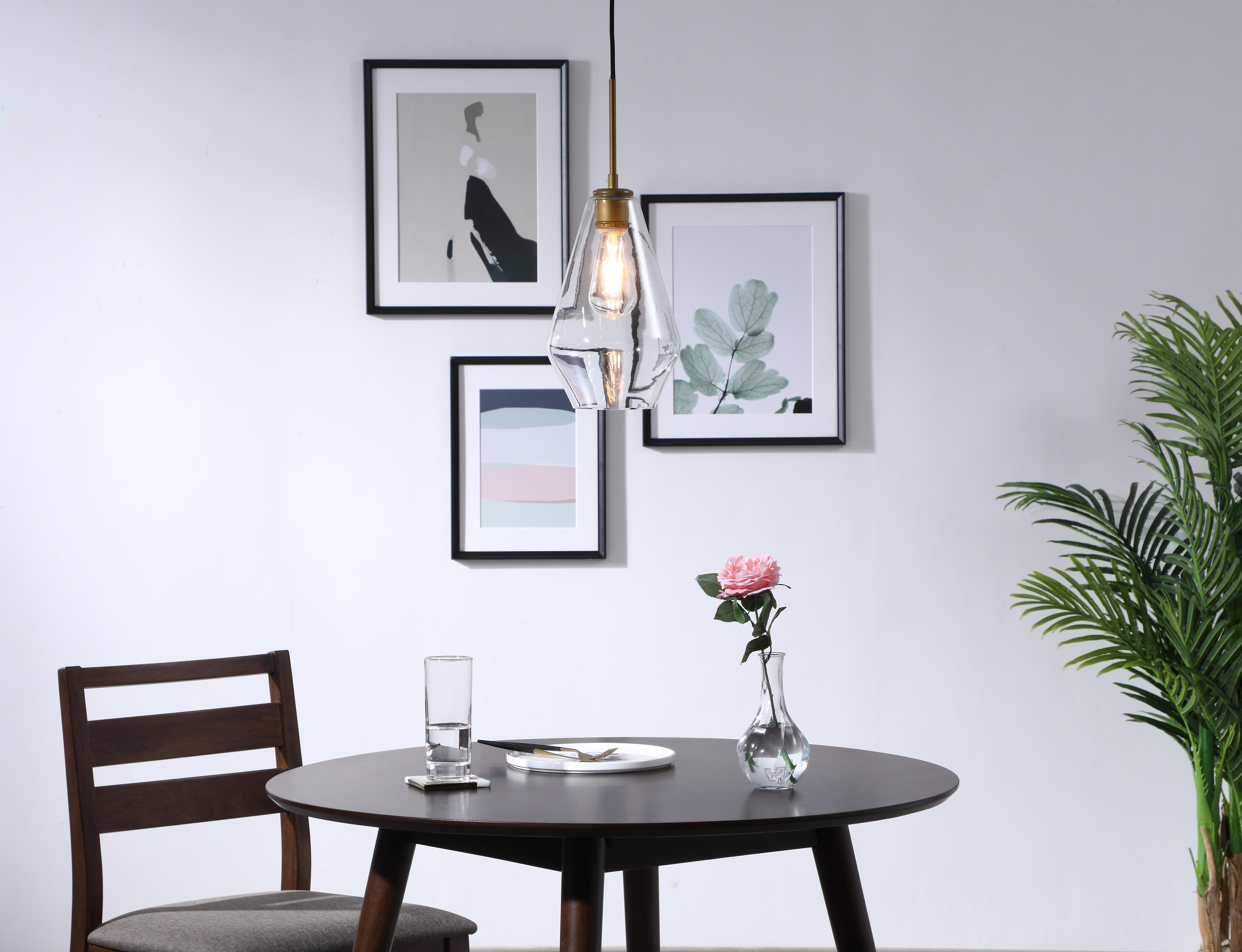 Living District Gene 1 Light Brass And Clear Glass Pendant, Brass/Clear, rollover