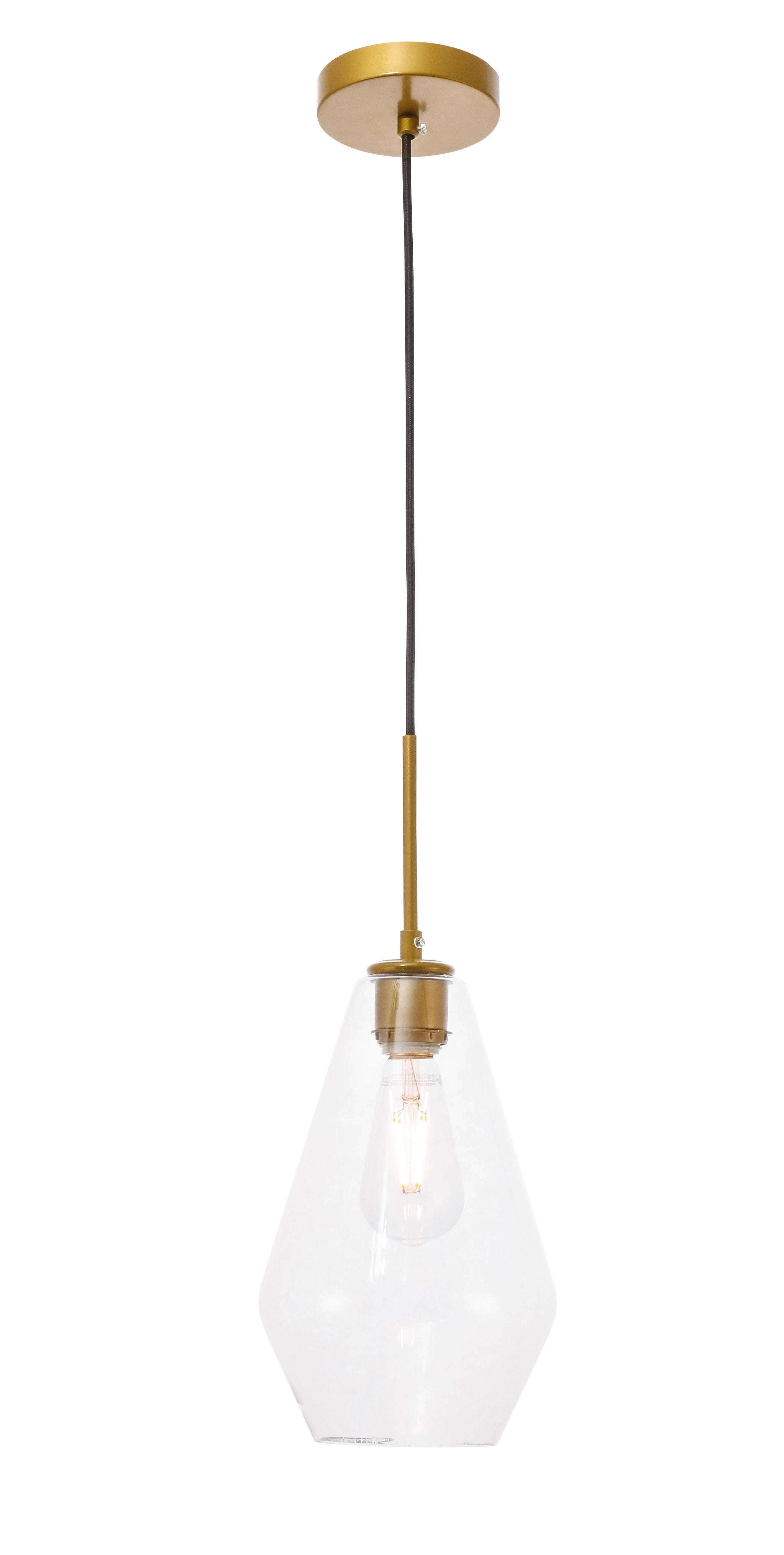 Living District Gene 1 Light Brass And Clear Glass Pendant, Brass/Clear, large