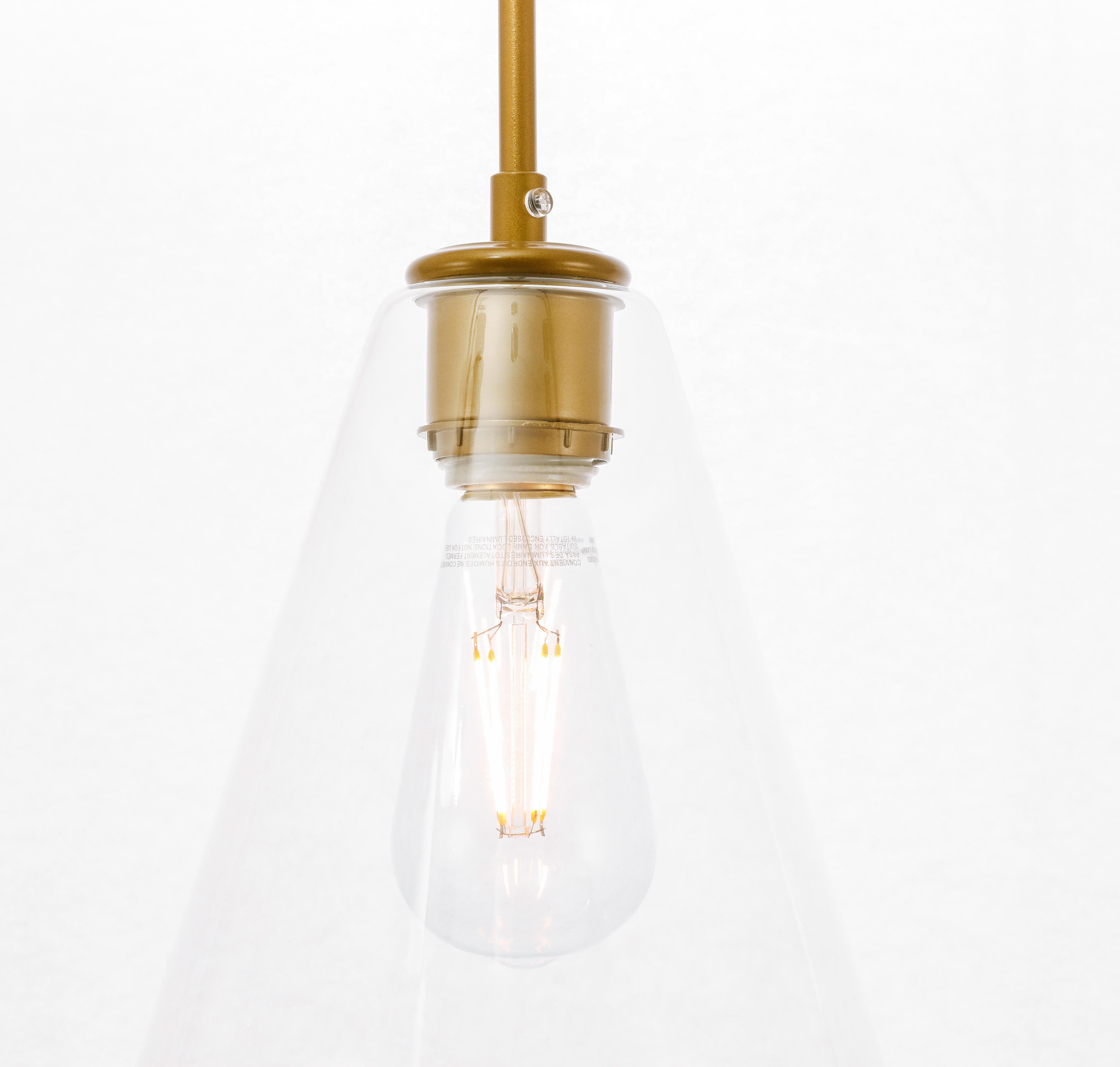 Living District Gene 1 Light Brass And Clear Glass Pendant, Brass/Clear, large