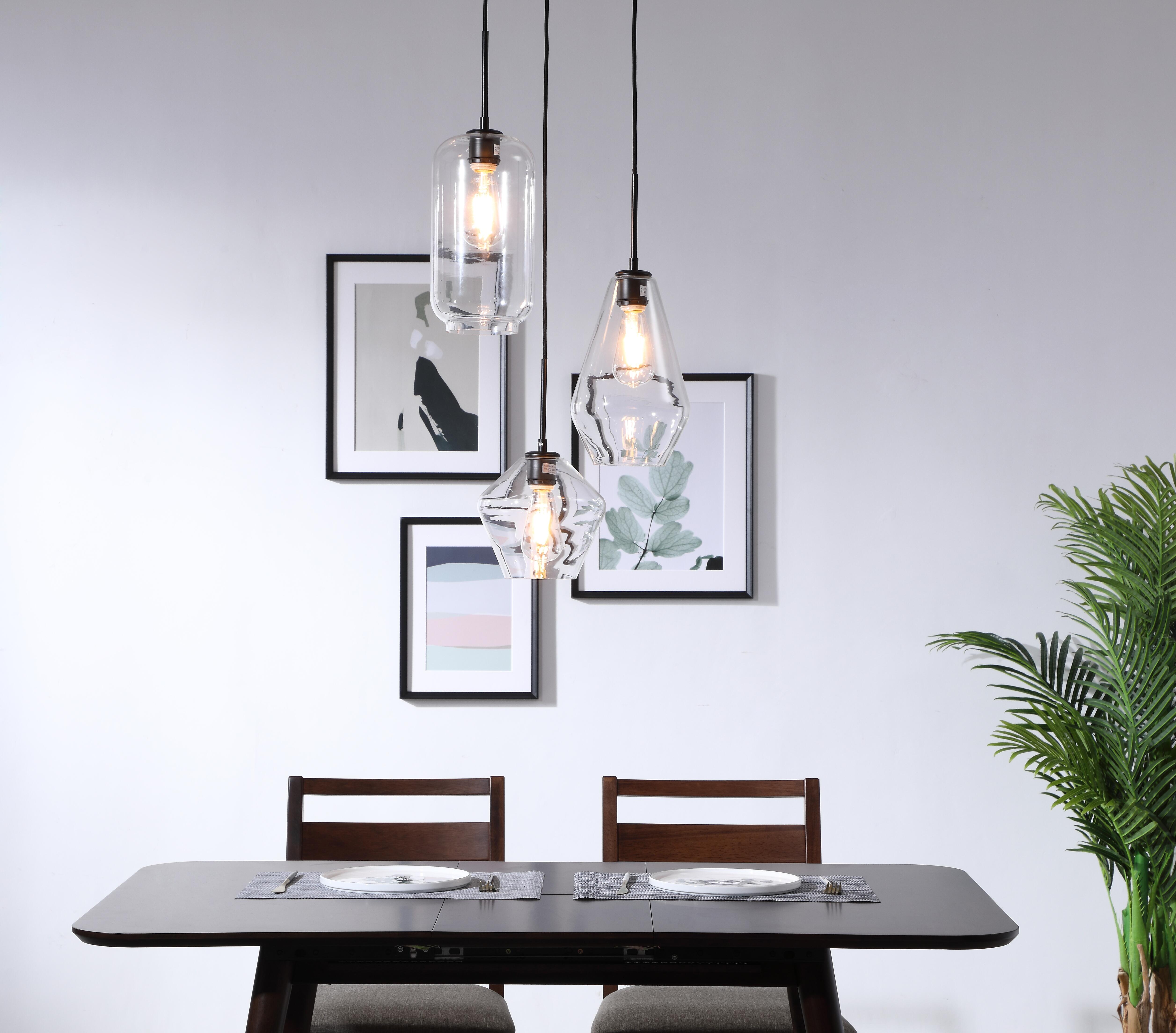 Living District Gene 3 Light Black And Clear Glass Pendant, Black/Clear, rollover