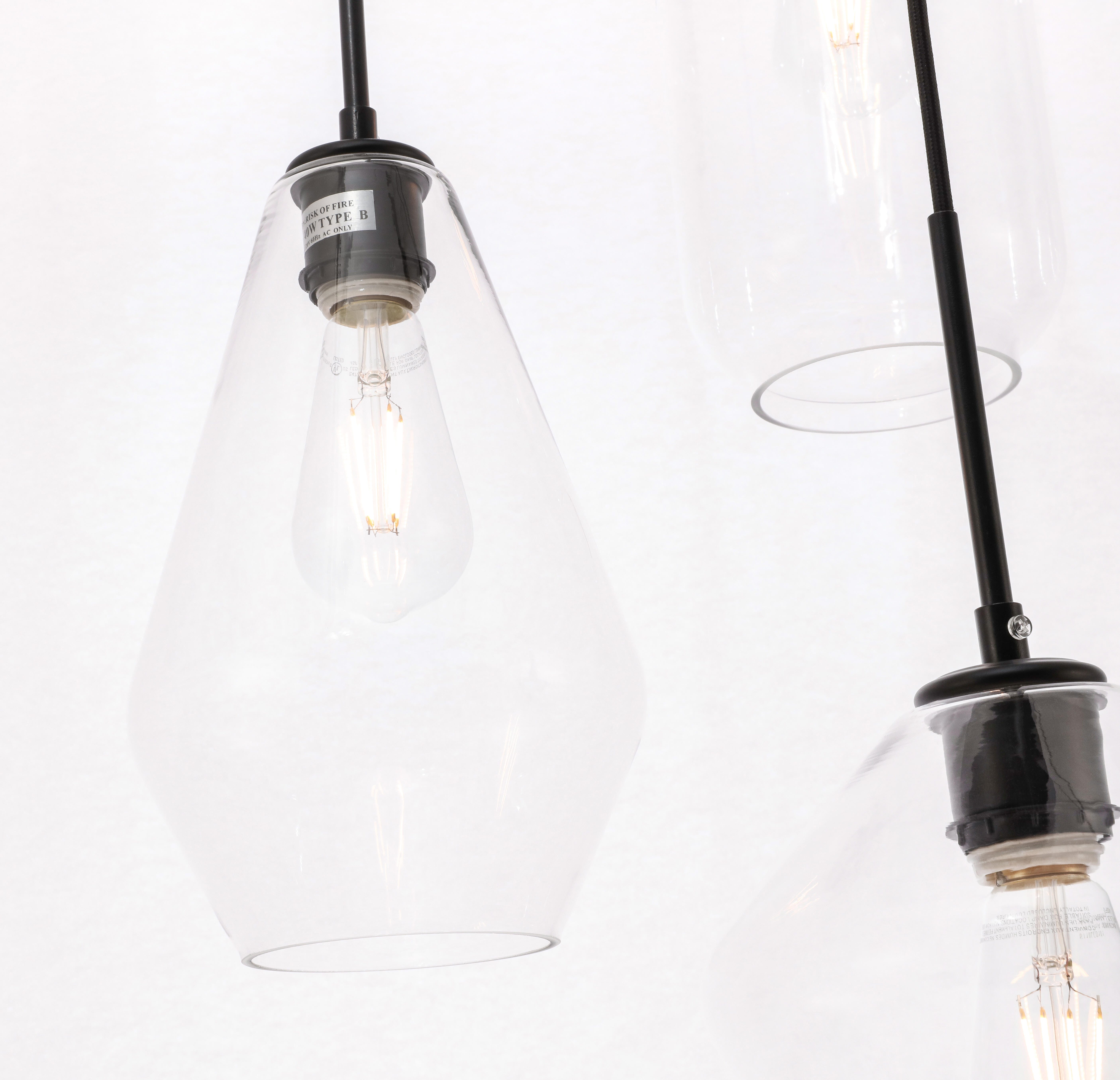 Living District Gene 3 Light Black And Clear Glass Pendant, Black/Clear, large