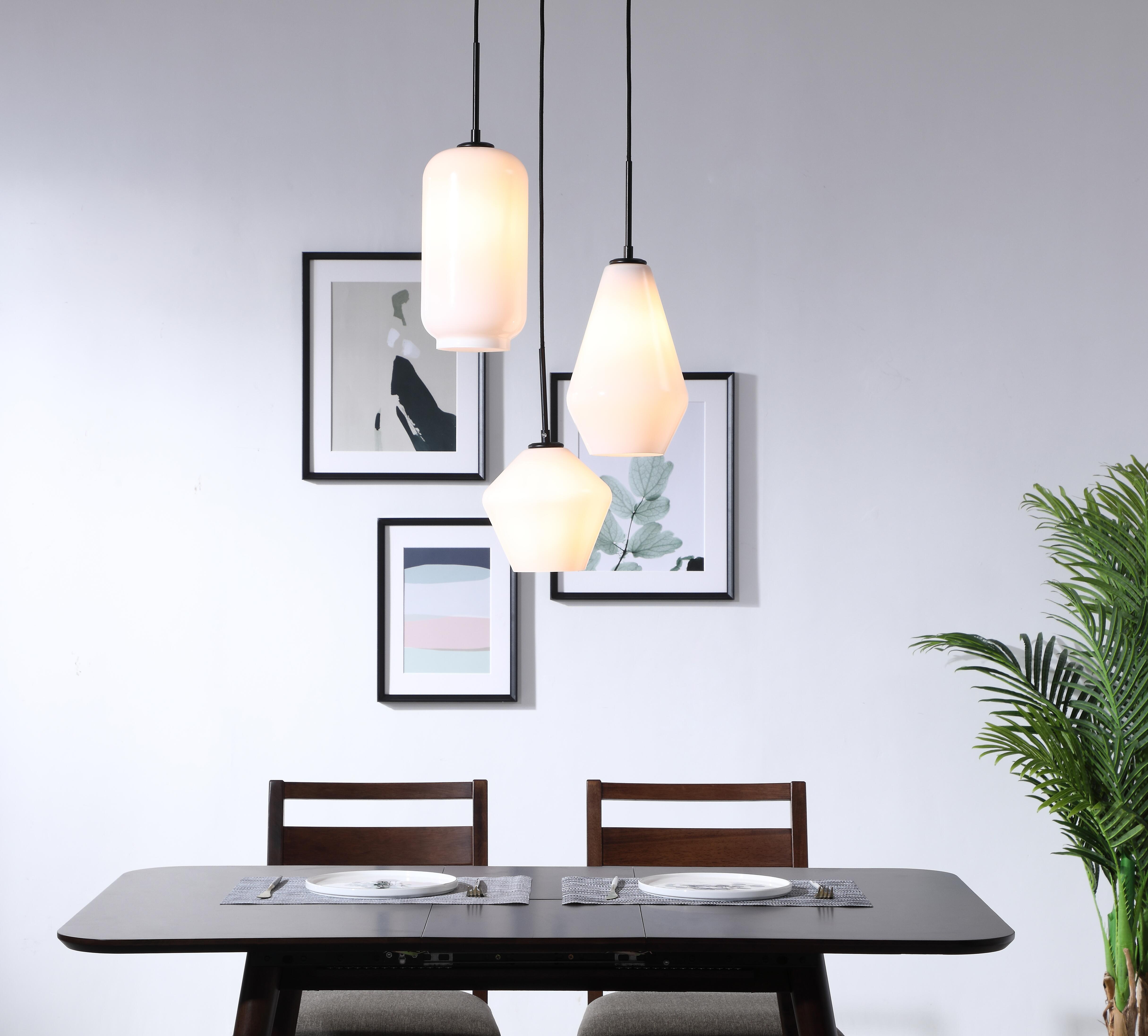 Living District Gene 3 Light Black And Frosted White Glass Pendant, Black/Frosted White, rollover