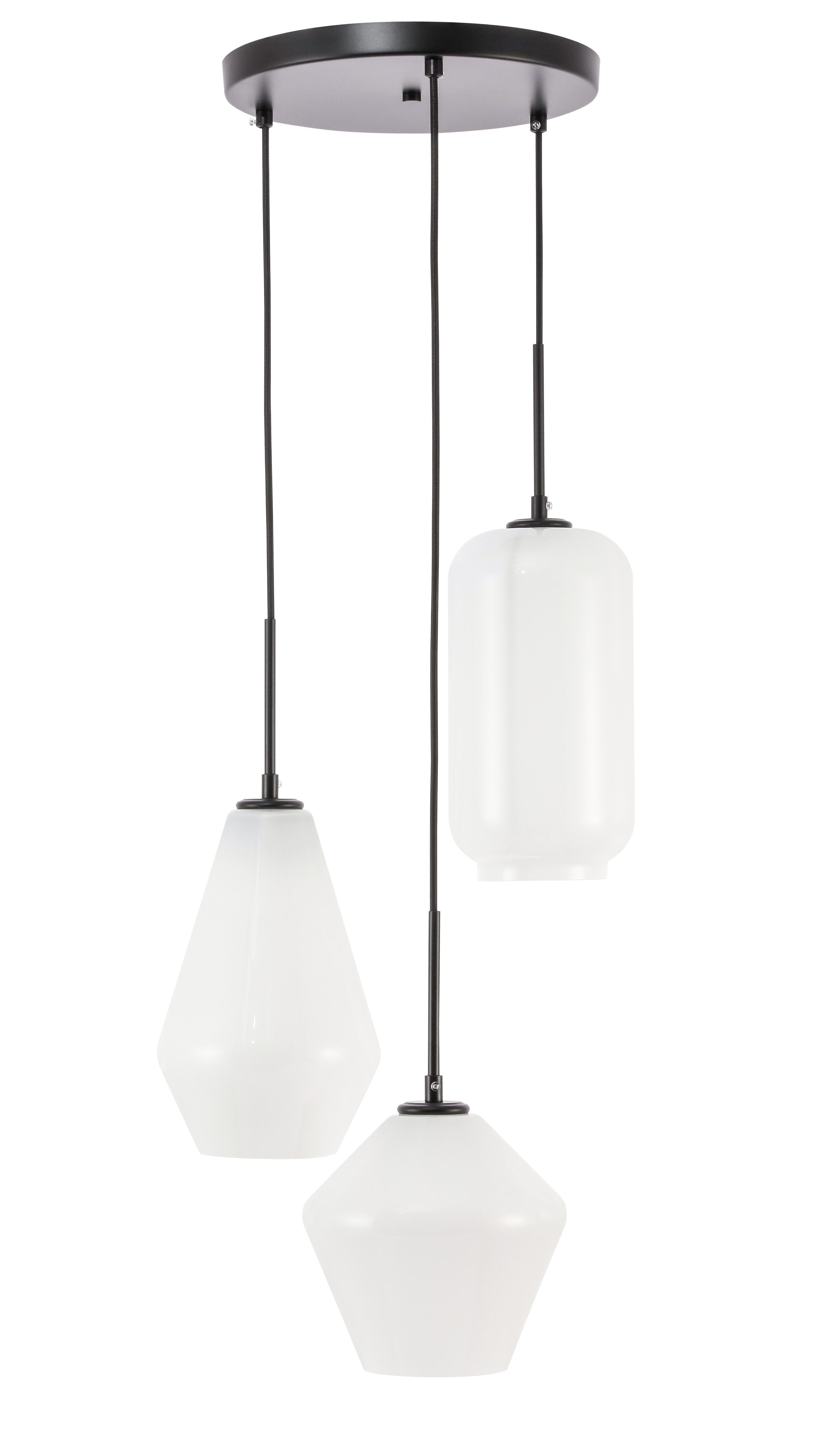 Living District Gene 3 Light Black And Frosted White Glass Pendant, Black/Frosted White, large
