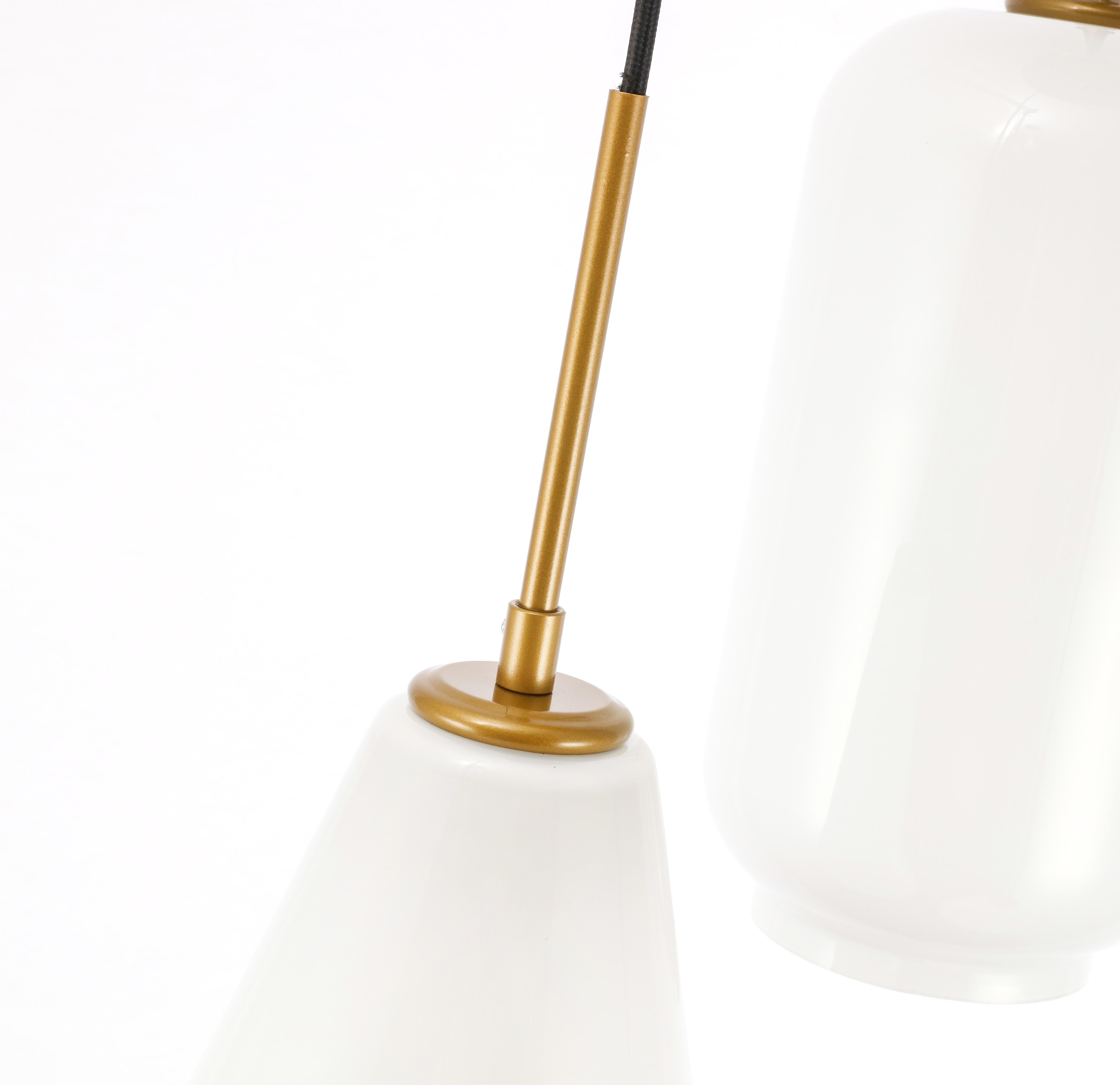 Living District Gene 3 Light Brass And Frosted White Glass Pendant, Brass/Frosted White, large