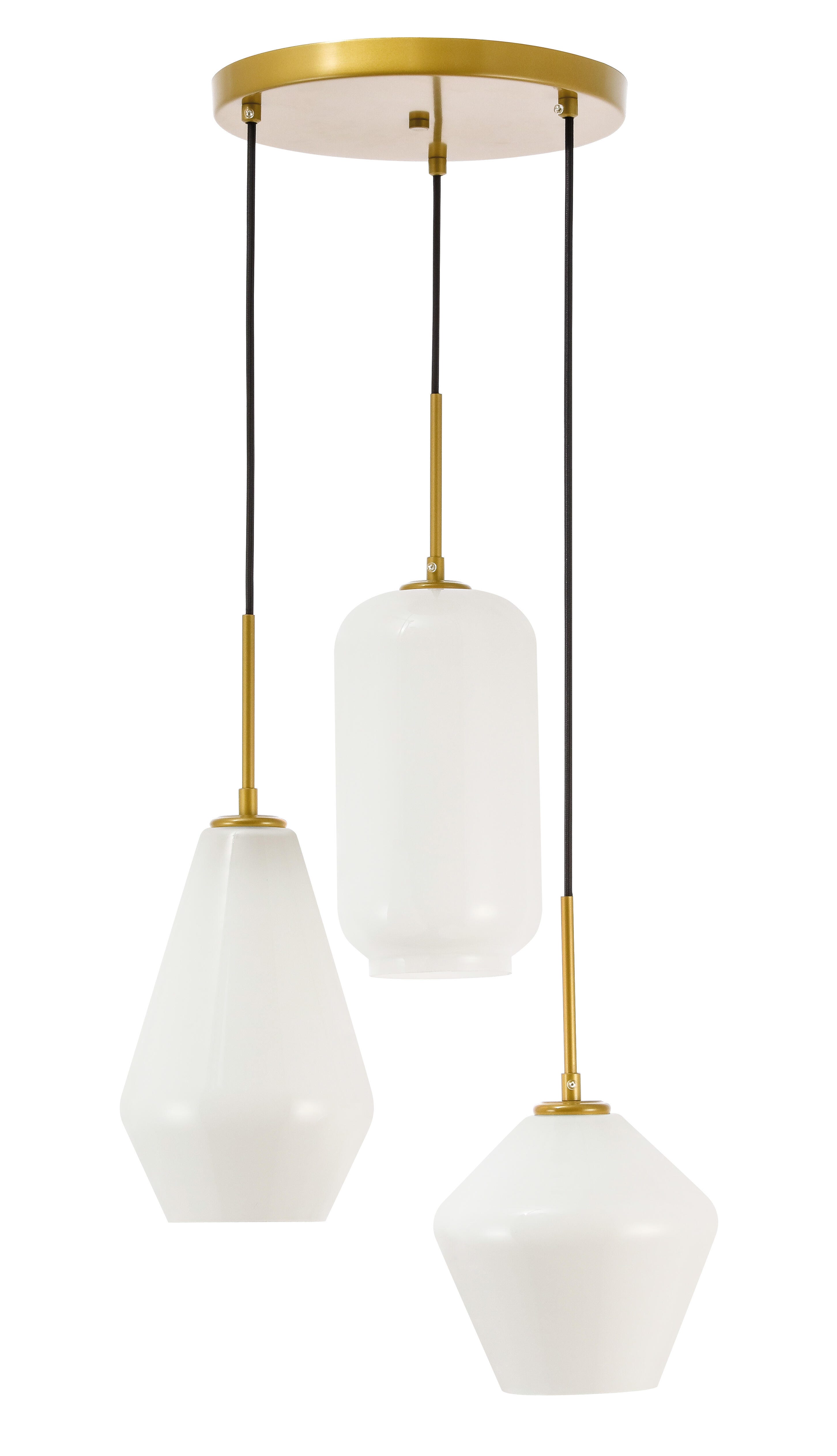 Living District Gene 3 Light Brass And Frosted White Glass Pendant, Brass/Frosted White, large