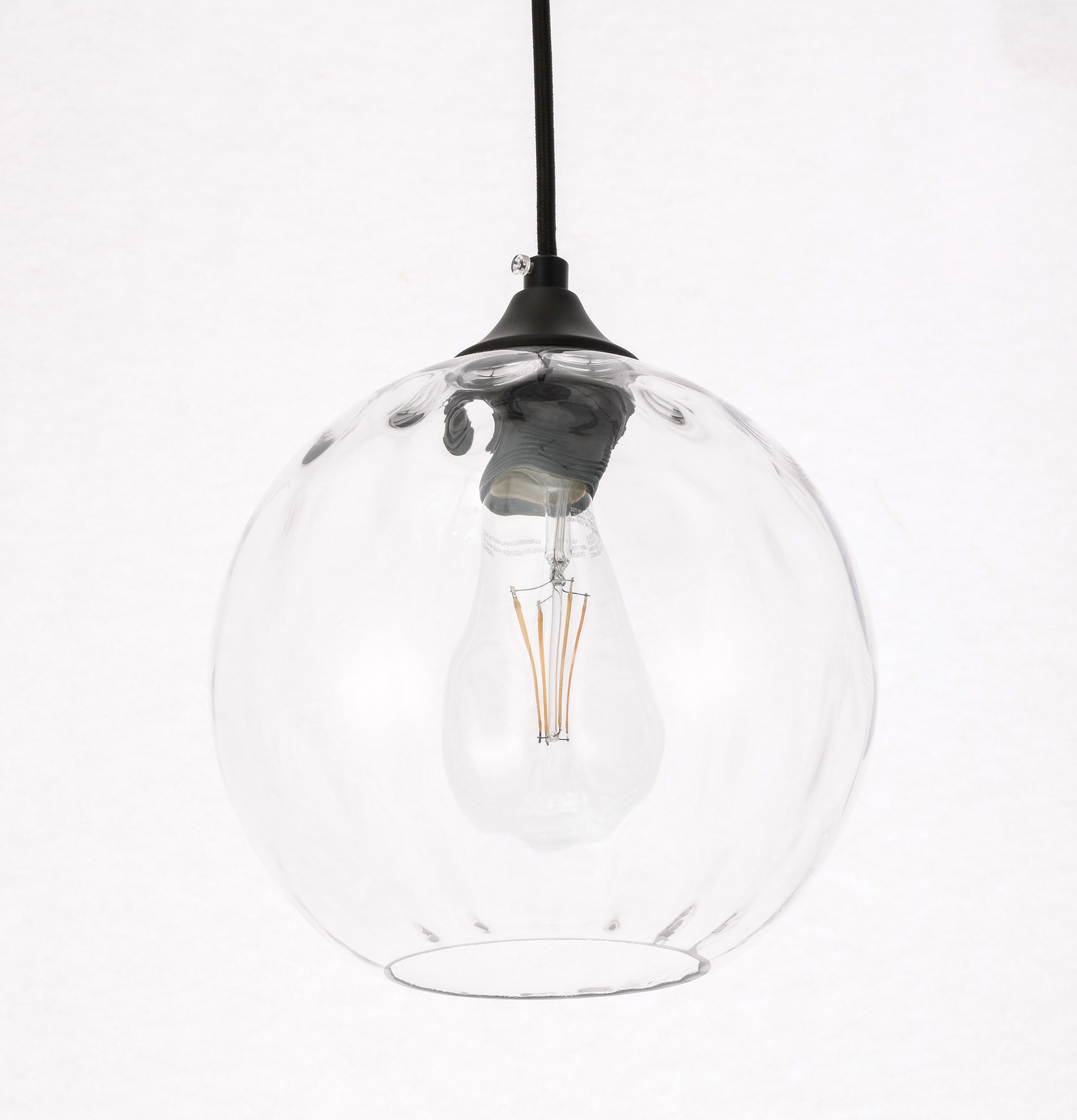 Living District Cashel 1 Light Black And Clear Glass Pendant, Black/Clear, large