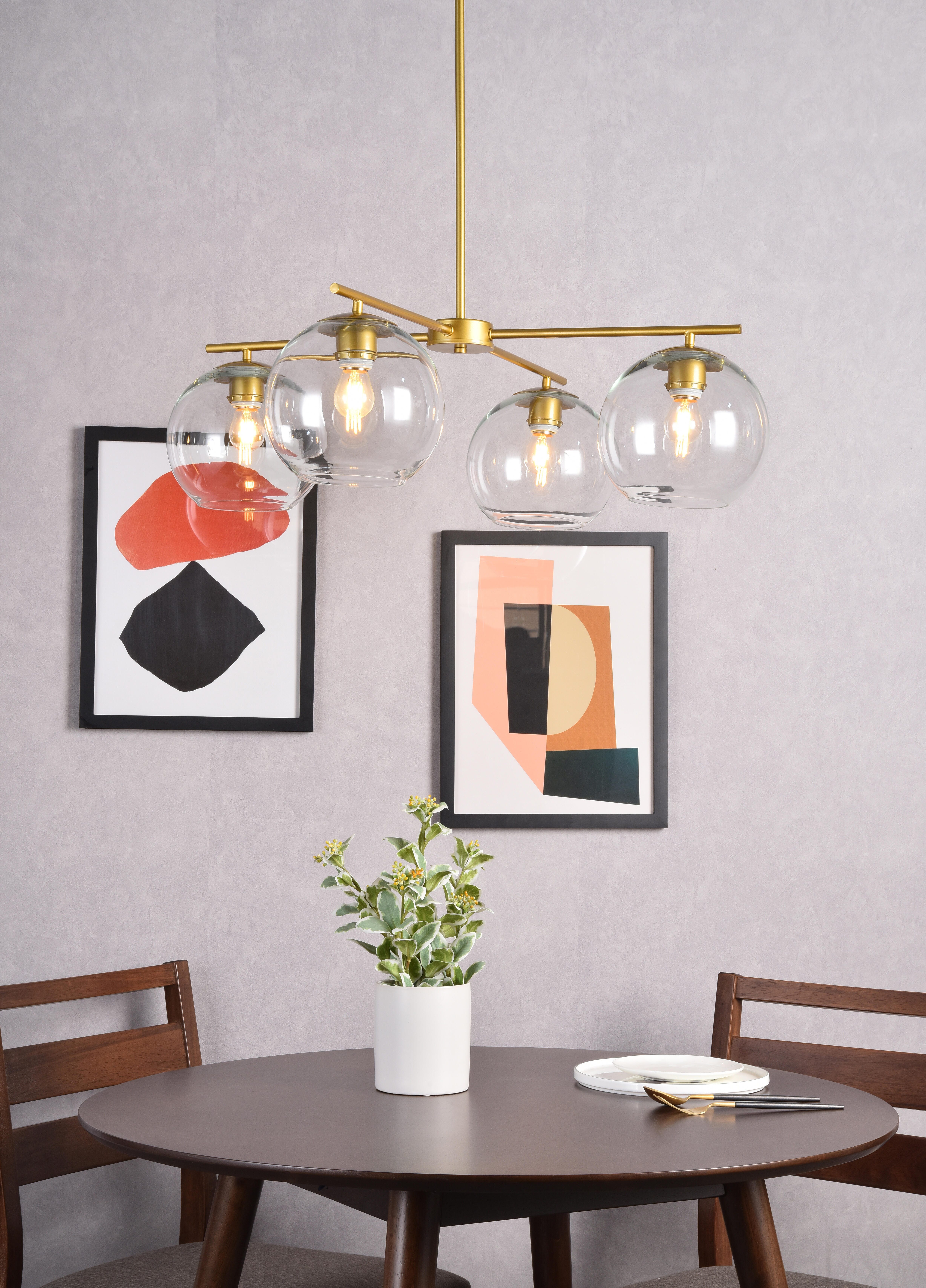 Living District Opus 4 Lights Brass Pendant, Brass/Clear, rollover