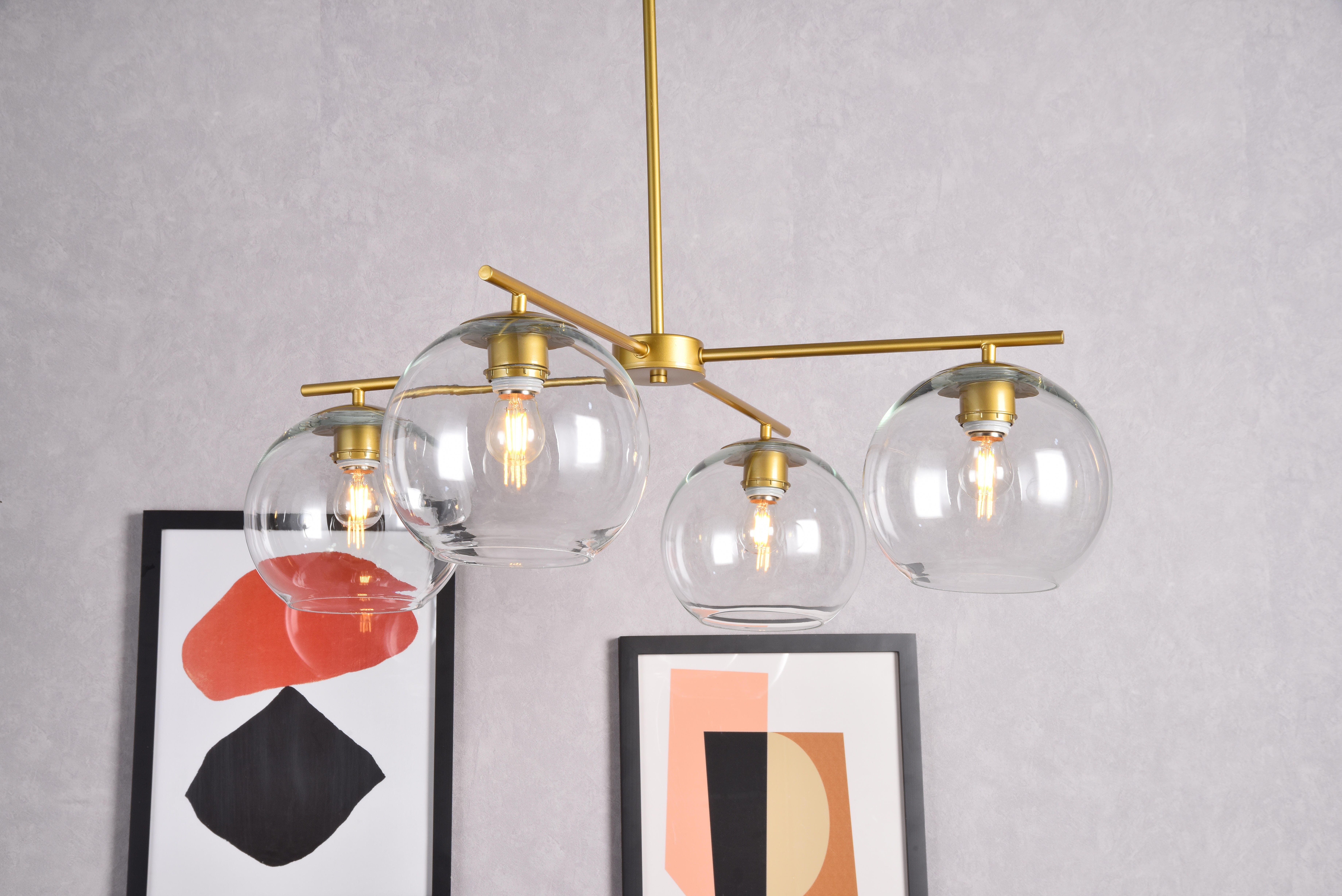 Living District Opus 4 Lights Brass Pendant, Brass/Clear, large