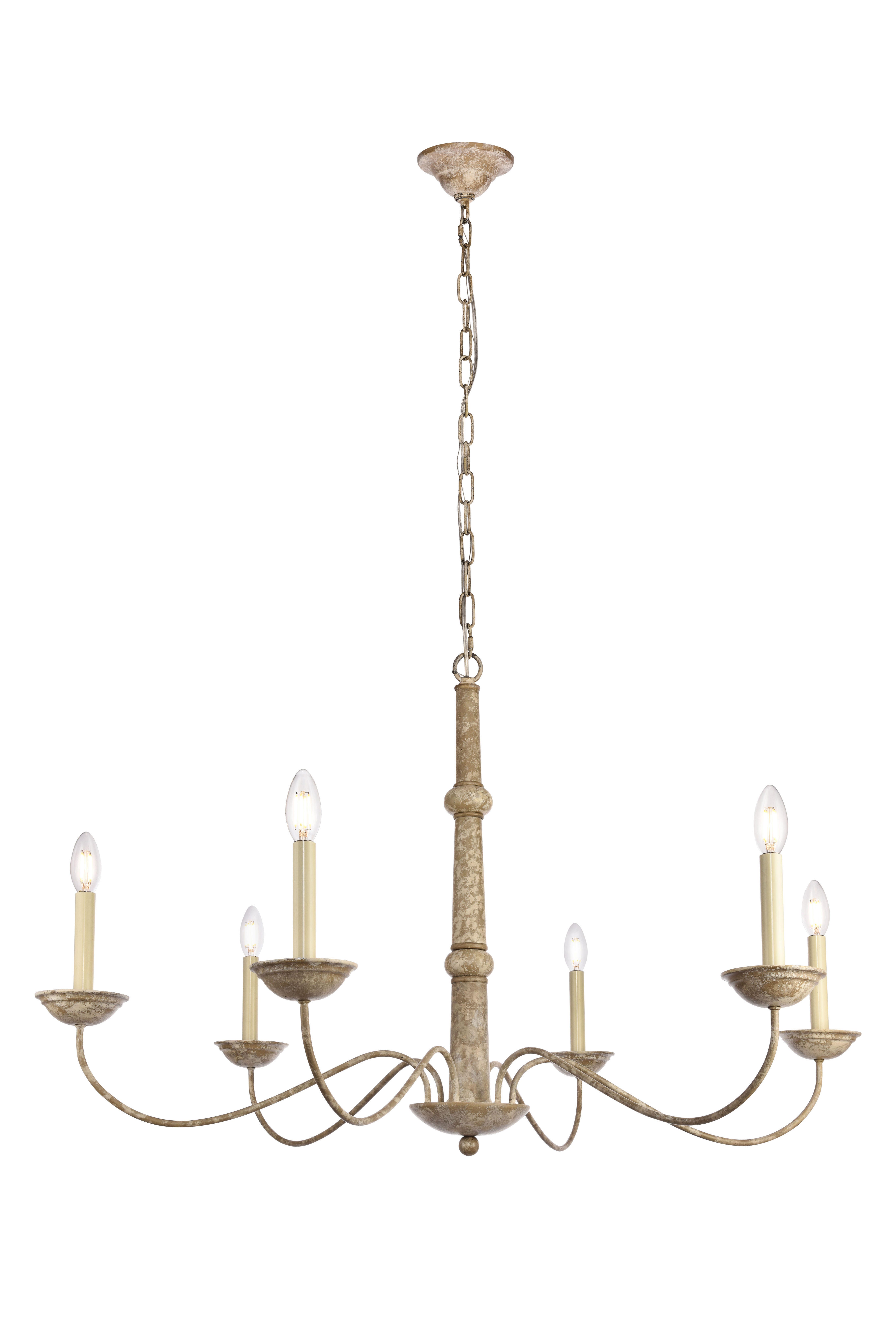 Living District Merritt 6 Light 39.8" Weathered Dove Chandelier, , large
