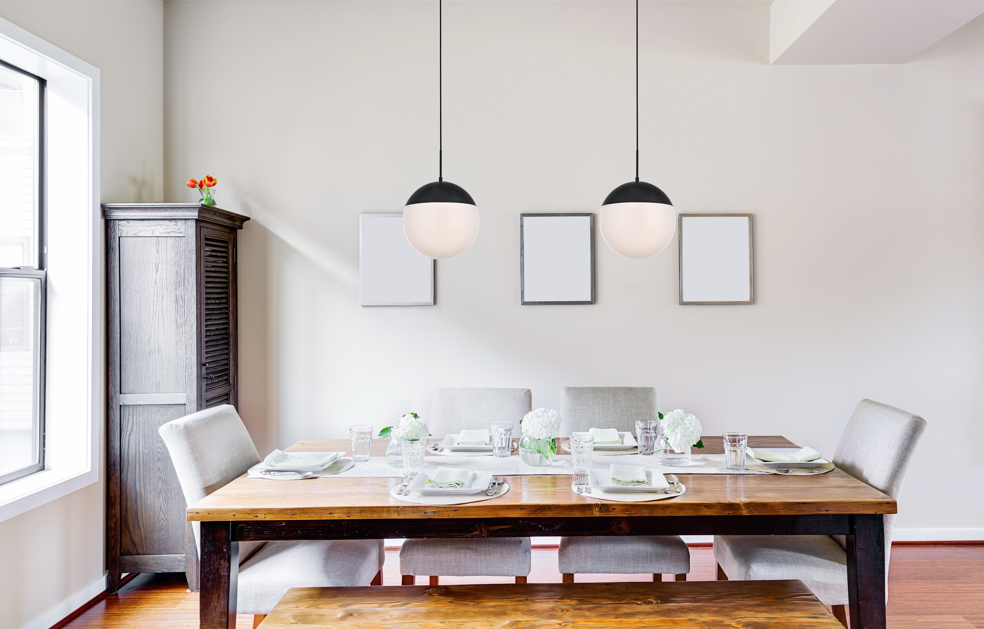 Living District Eclipse 1 Light Black Pendant With Frosted White Glass, Black/Frosted White, rollover