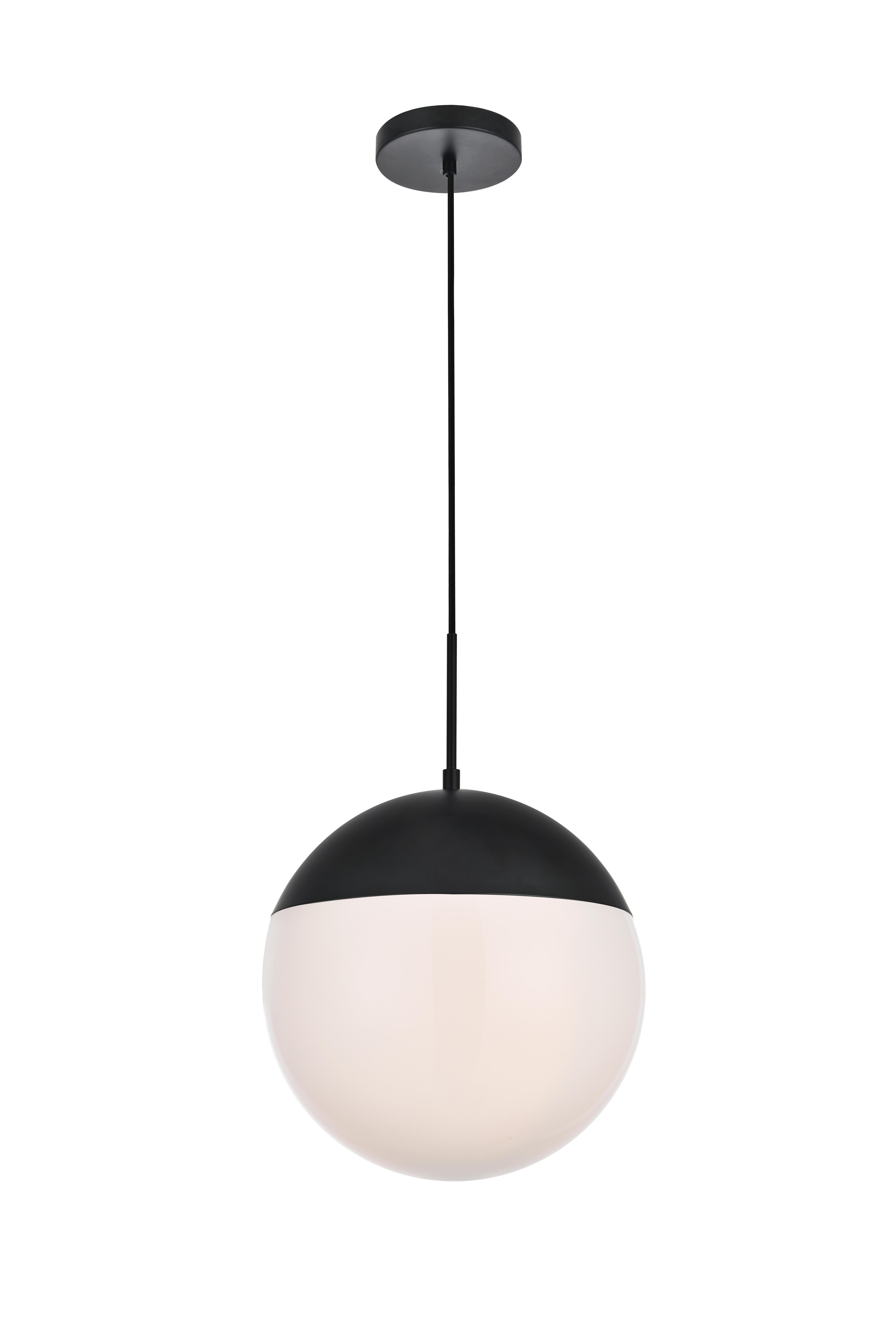 Living District Eclipse 1 Light Black Pendant With Frosted White Glass, Black/Frosted White, large