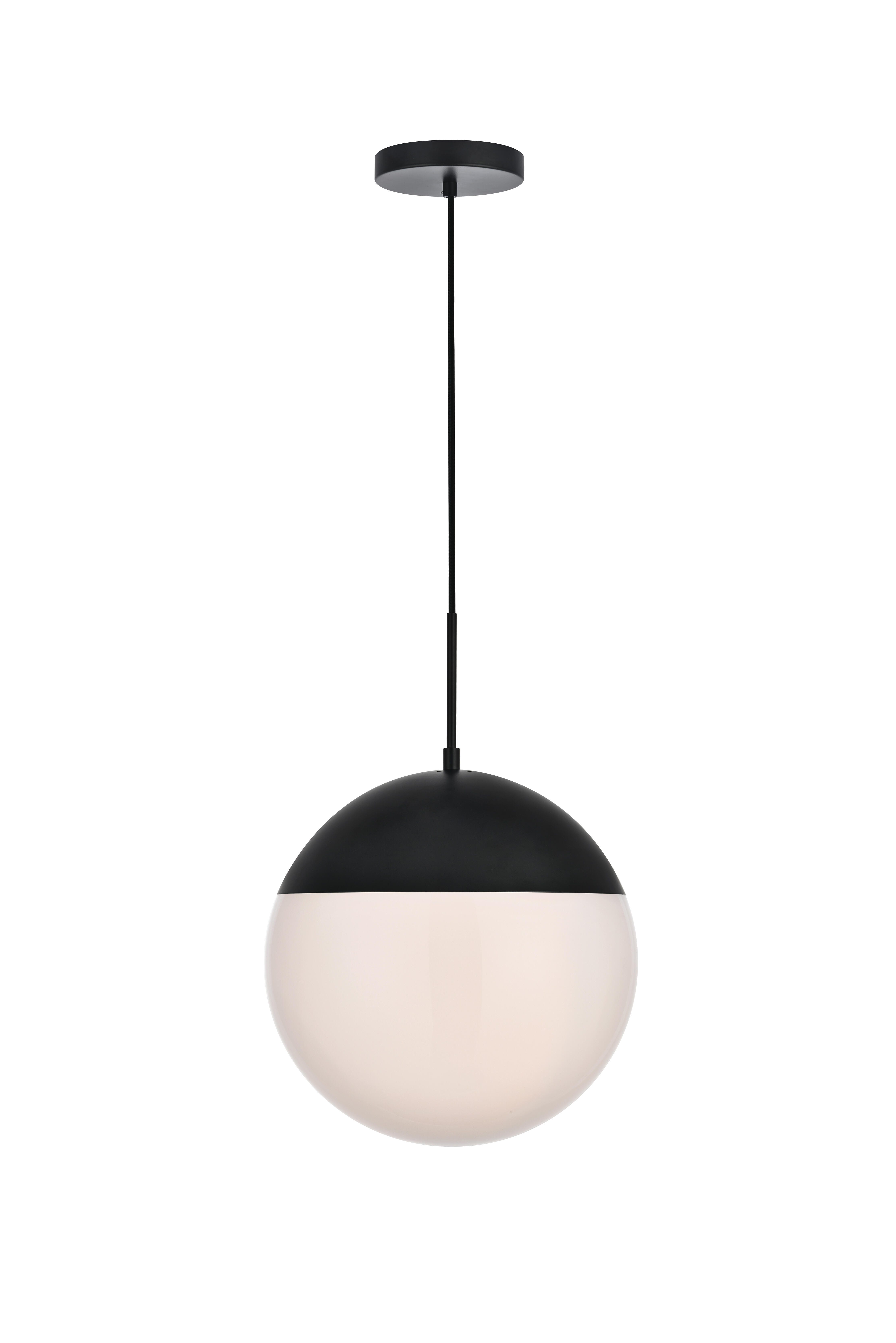 Living District Eclipse 1 Light Black Pendant With Frosted White Glass, Black/Frosted White, large