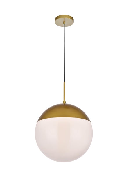 Living District Eclipse 1 Light Brass Pendant w/ Frosted White Glass, Brass/Frosted White