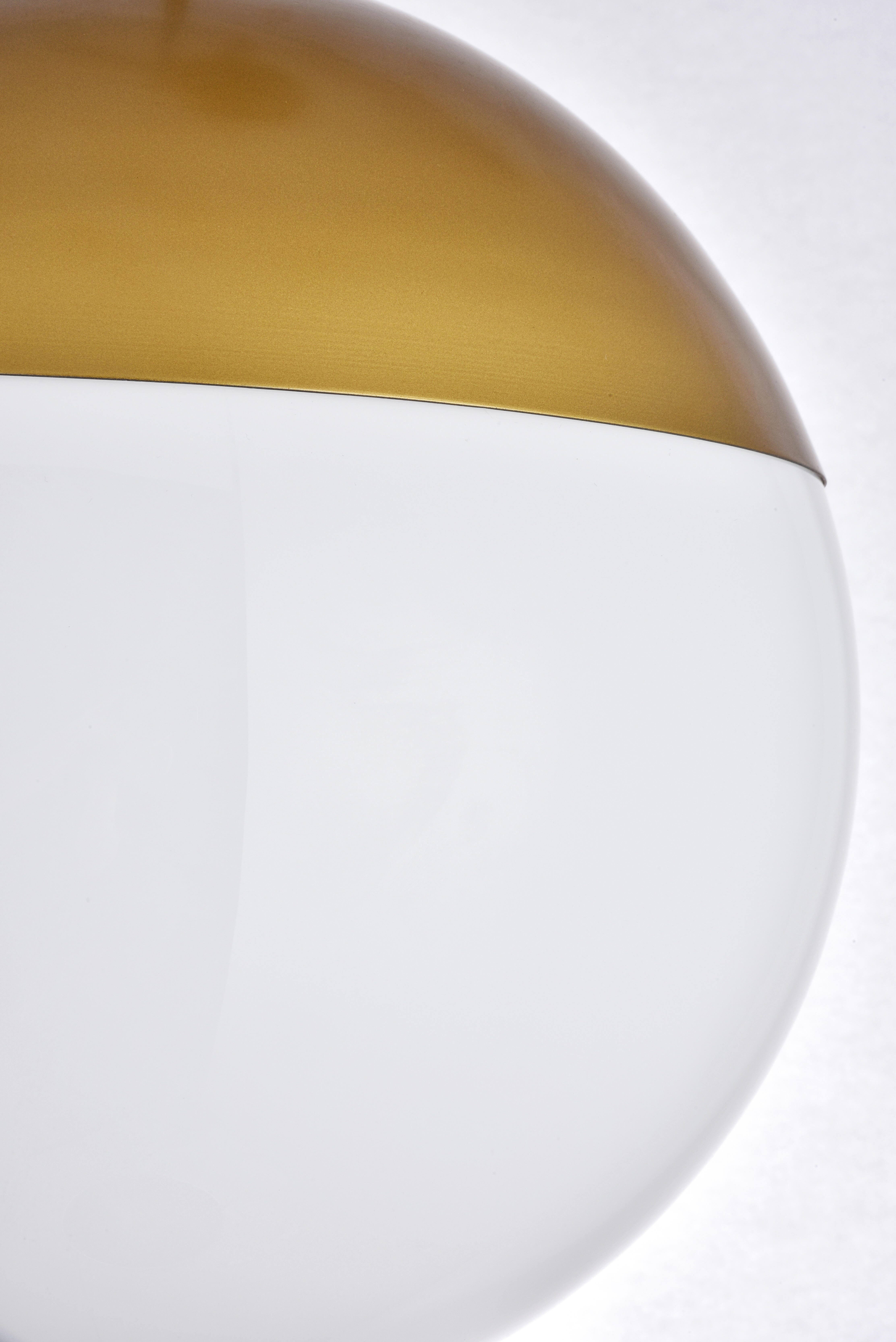 Living District Eclipse 1 Light Brass Pendant With Frosted White Glass, Brass/Frosted White, large