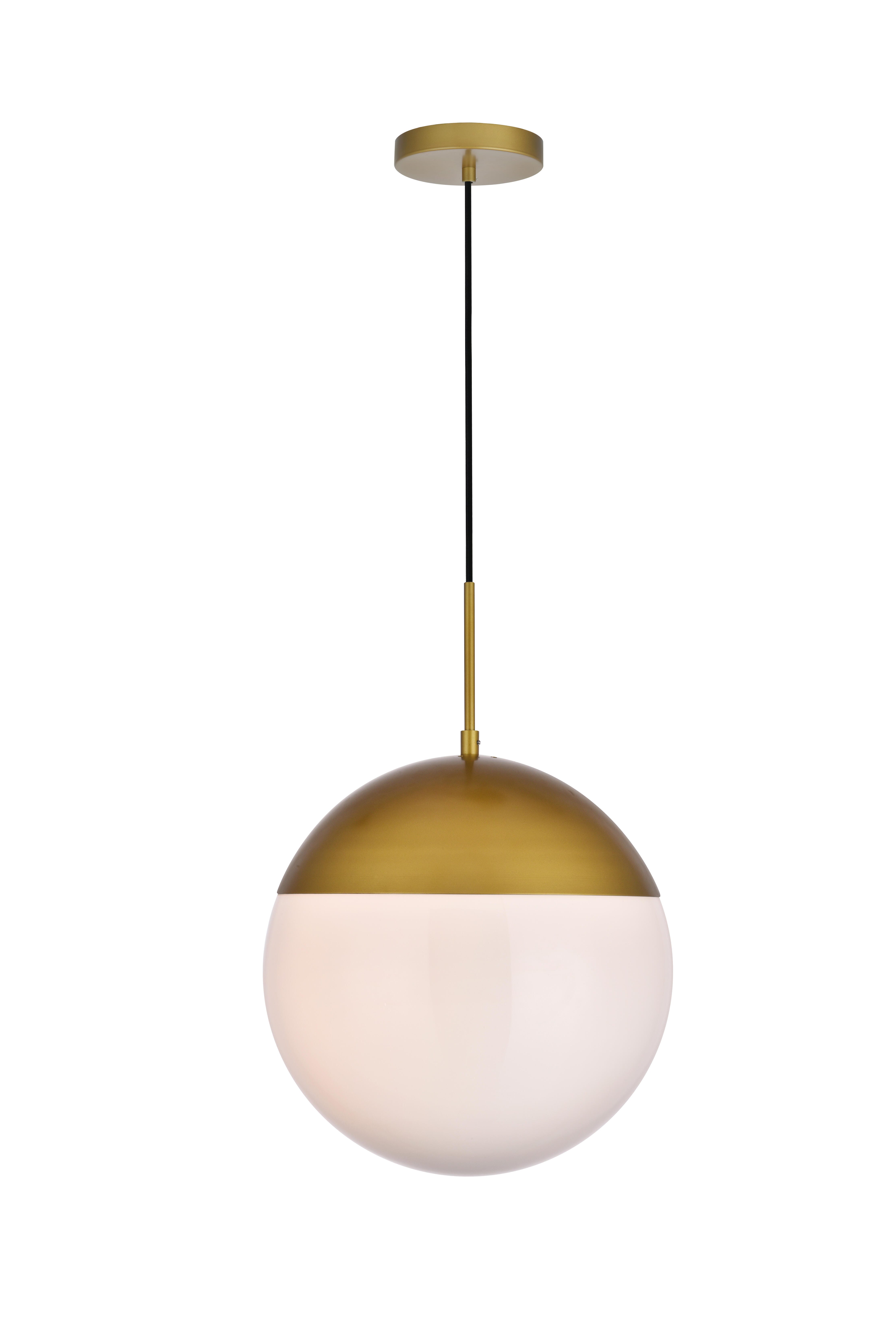 Living District Eclipse 1 Light Brass Pendant With Frosted White Glass, Brass/Frosted White, large
