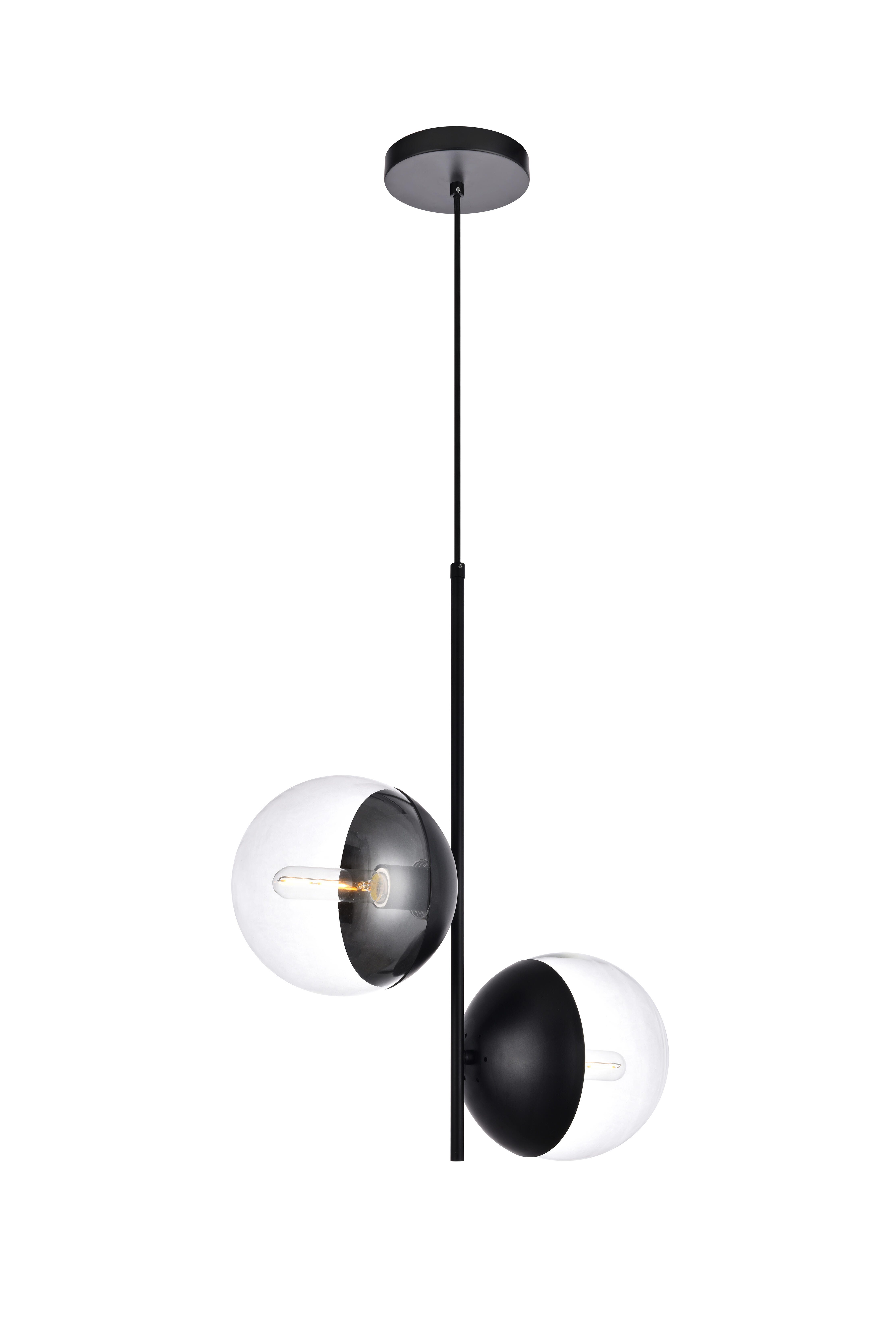 Living District Eclipse 2 Lights Black Pendant With Clear Glass, , large