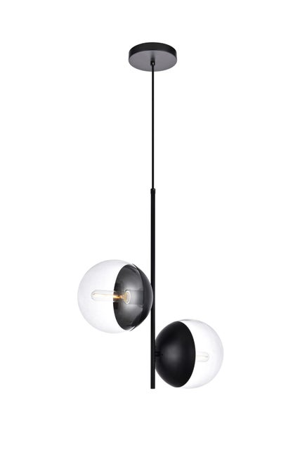 Living District Eclipse 2 Lights Black Pendant w/ Clear Glass, Black/Clear