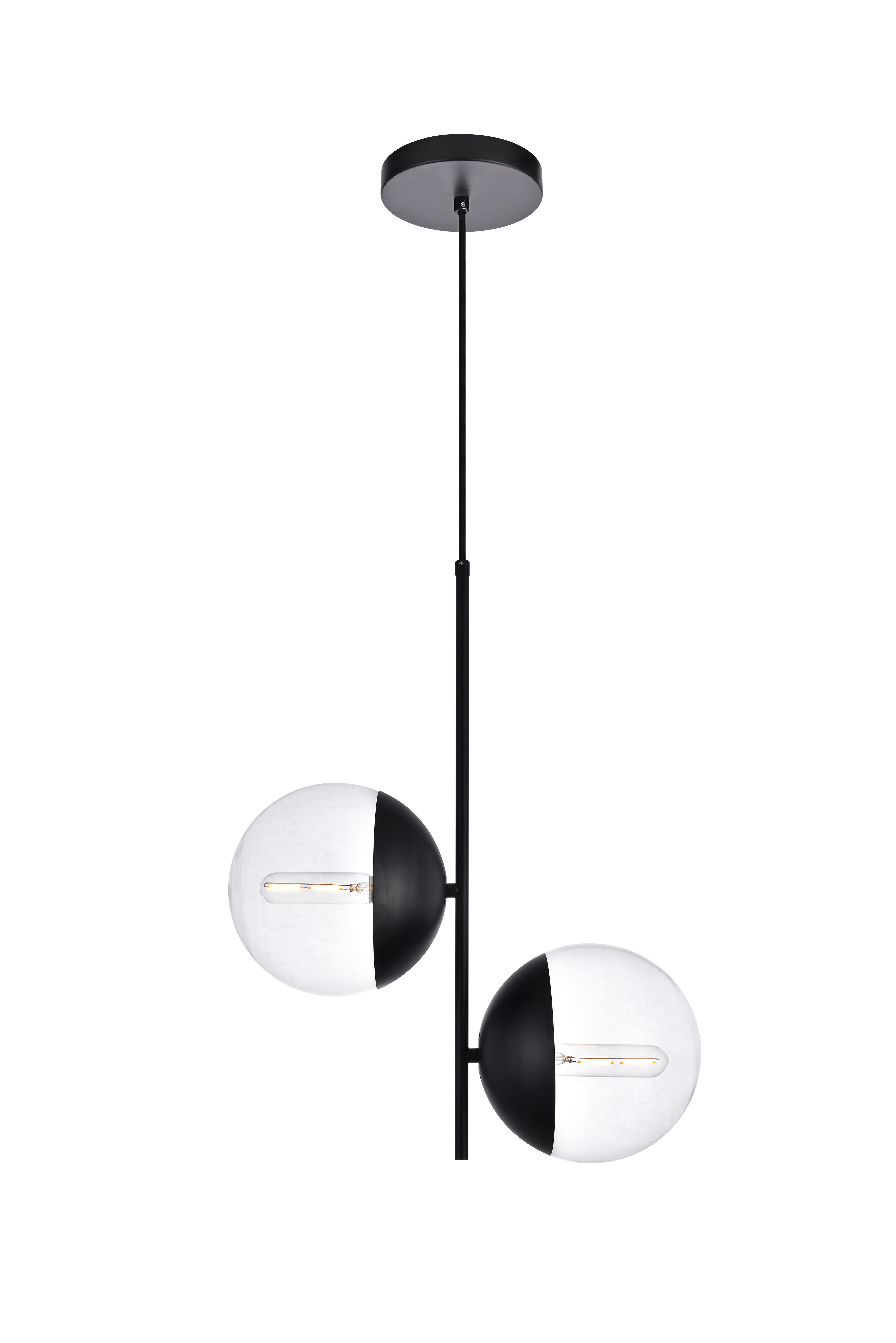 Living District Eclipse 2 Lights Black Pendant With Clear Glass, , large