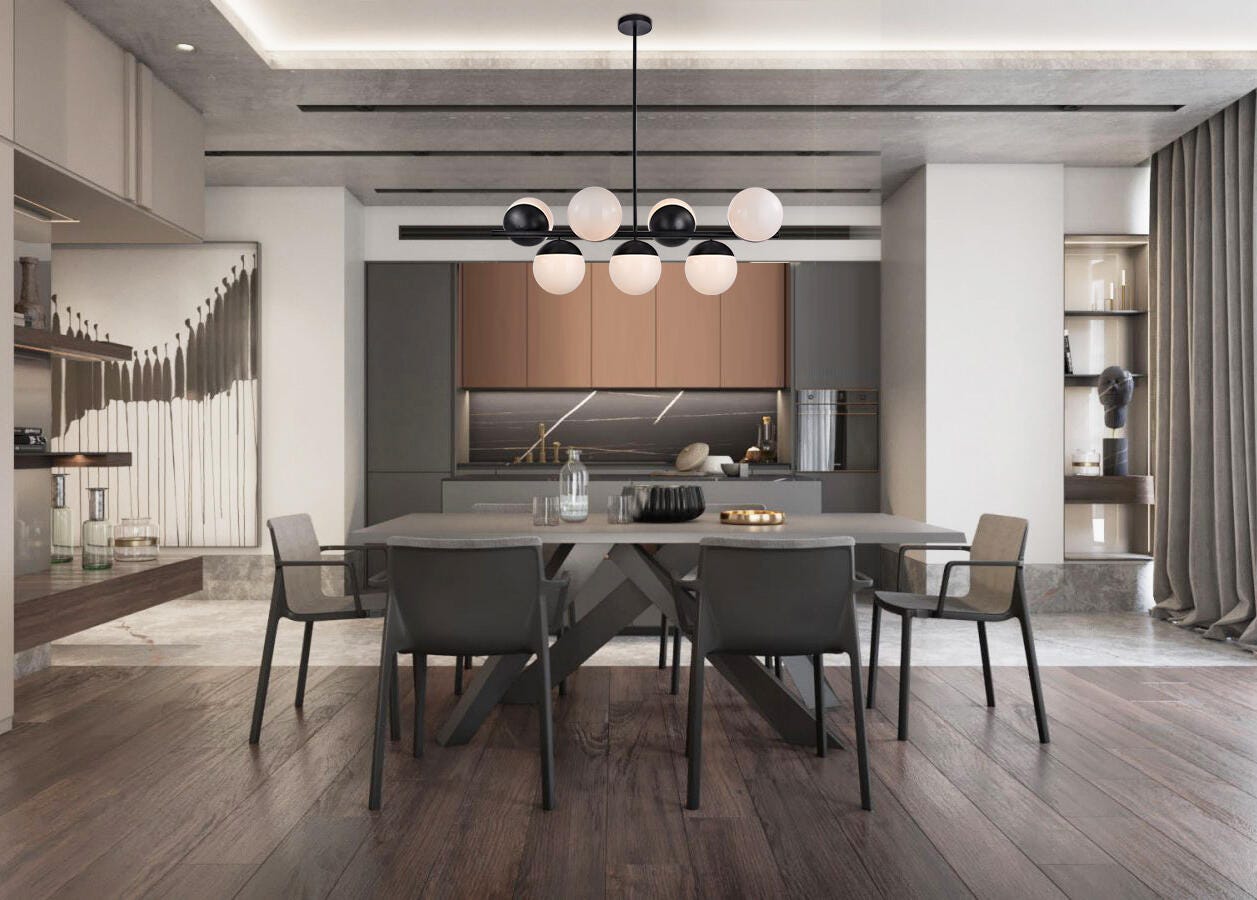 Living District Eclipse 7 Lights Black Pendant With Frosted White Glass, Black/Frosted White, rollover