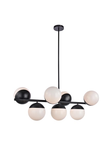Living District Eclipse 7 Lights Black Pendant w/ Frosted White Glass, Black/Frosted White