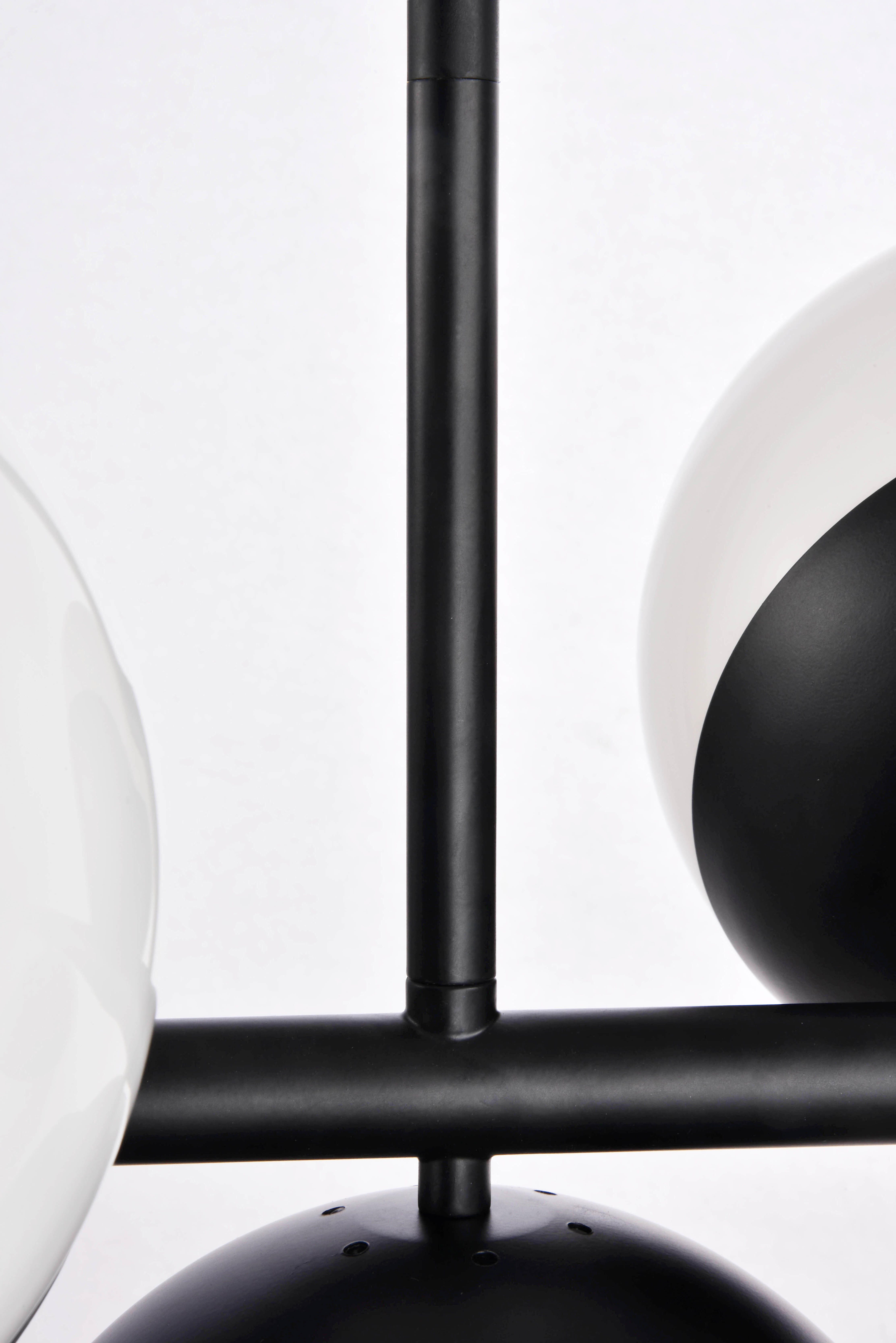Living District Eclipse 7 Lights Black Pendant With Frosted White Glass, Black/Frosted White, large