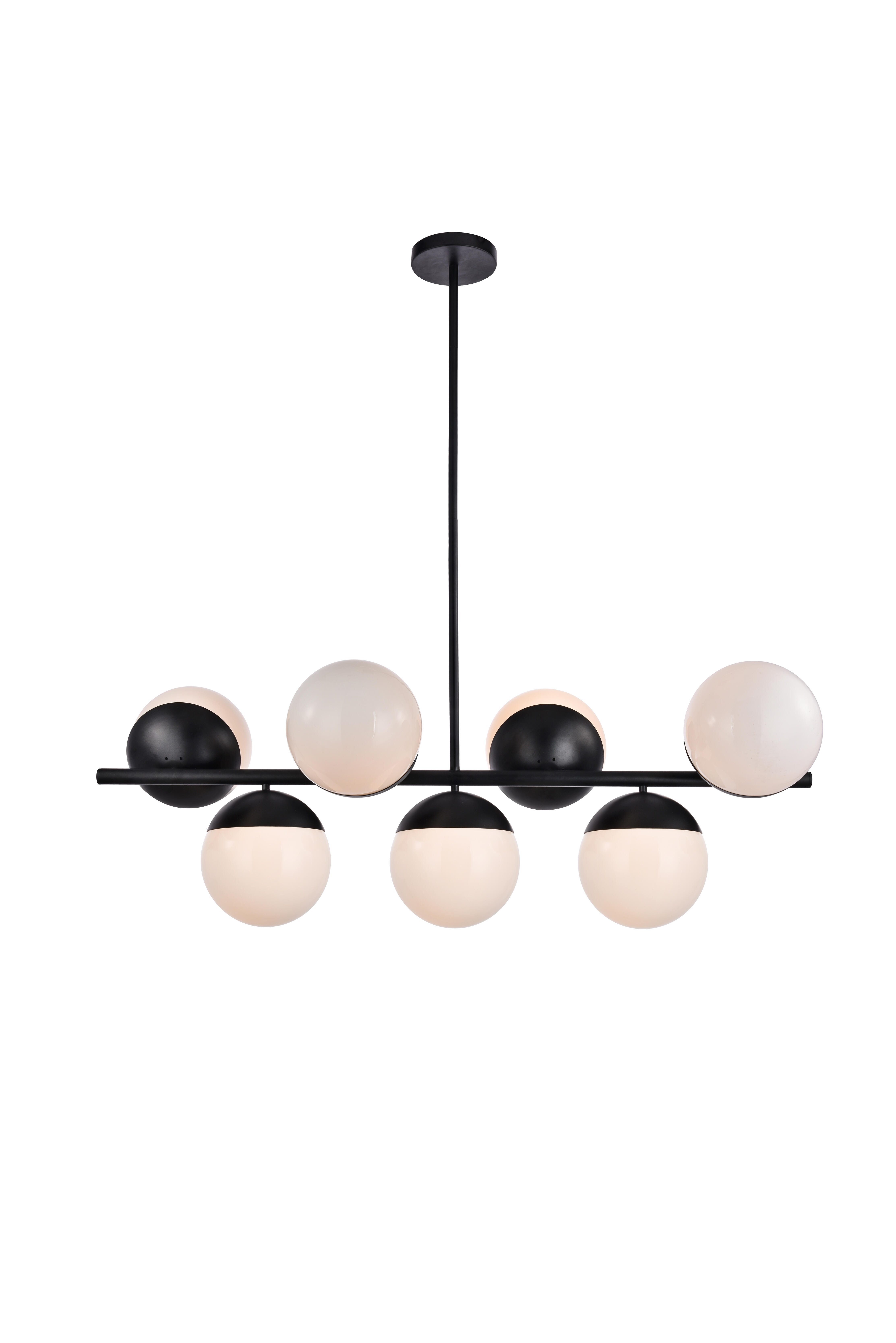 Living District Eclipse 7 Lights Black Pendant With Frosted White Glass, Black/Frosted White, large