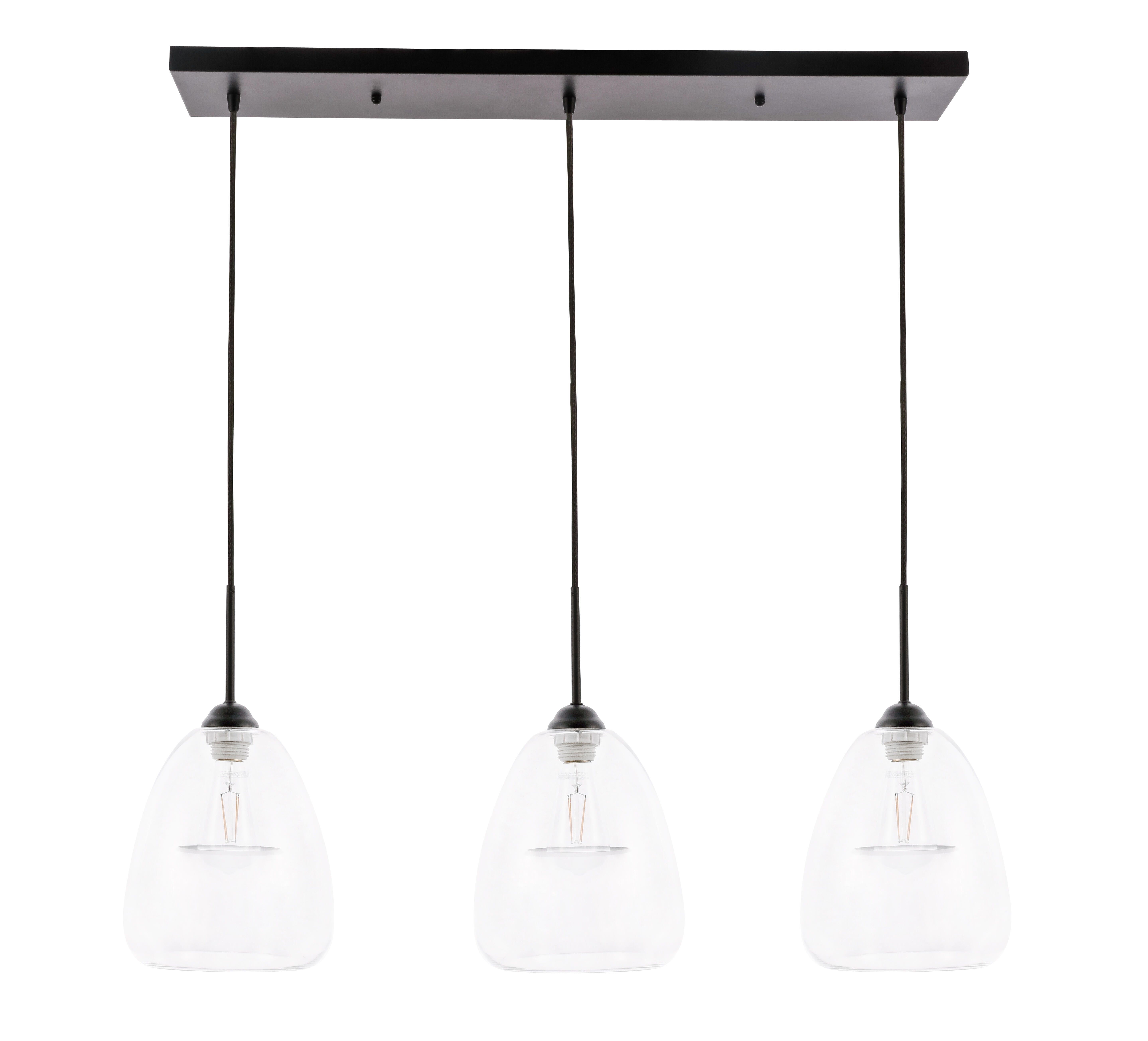 Living District Kason 3 Light Black And Clear Glass Pendant, , large