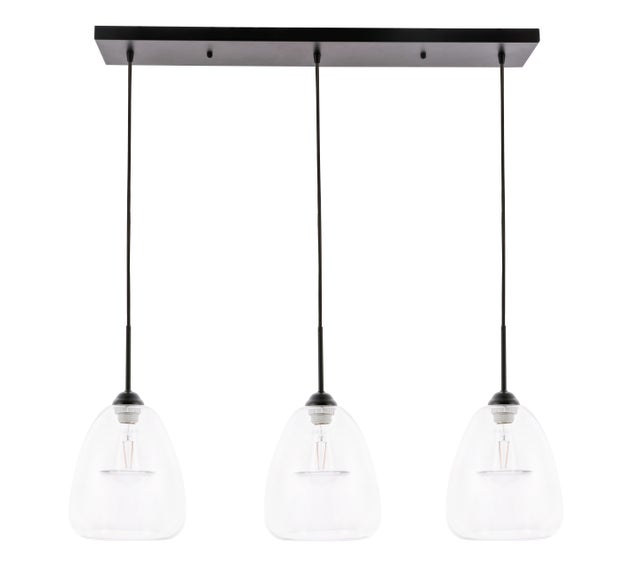 Living District Kason 3 Light Black And Clear Glass Pendant, Black/Clear