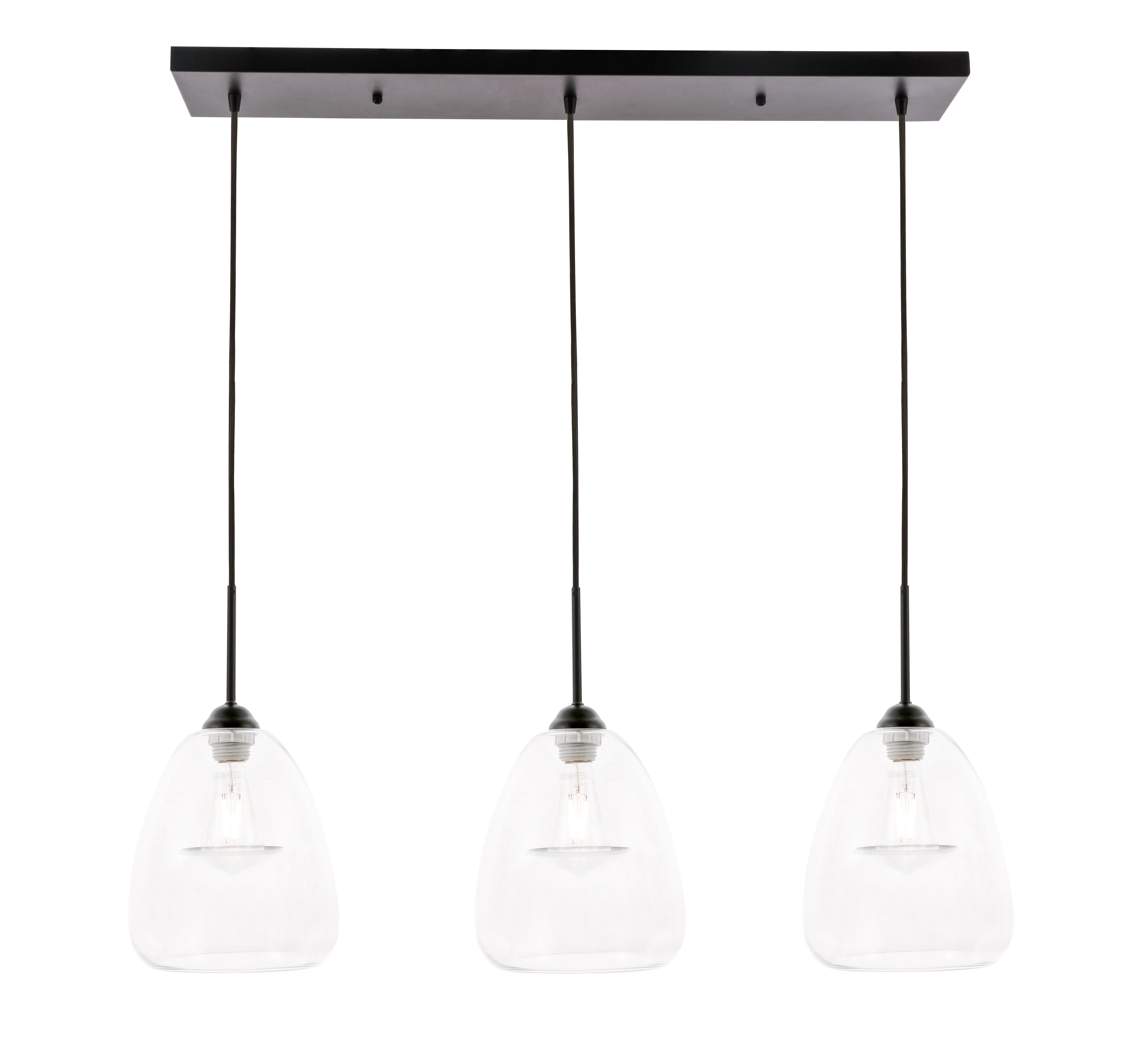 Living District Kason 3 Light Black And Clear Glass Pendant, , large