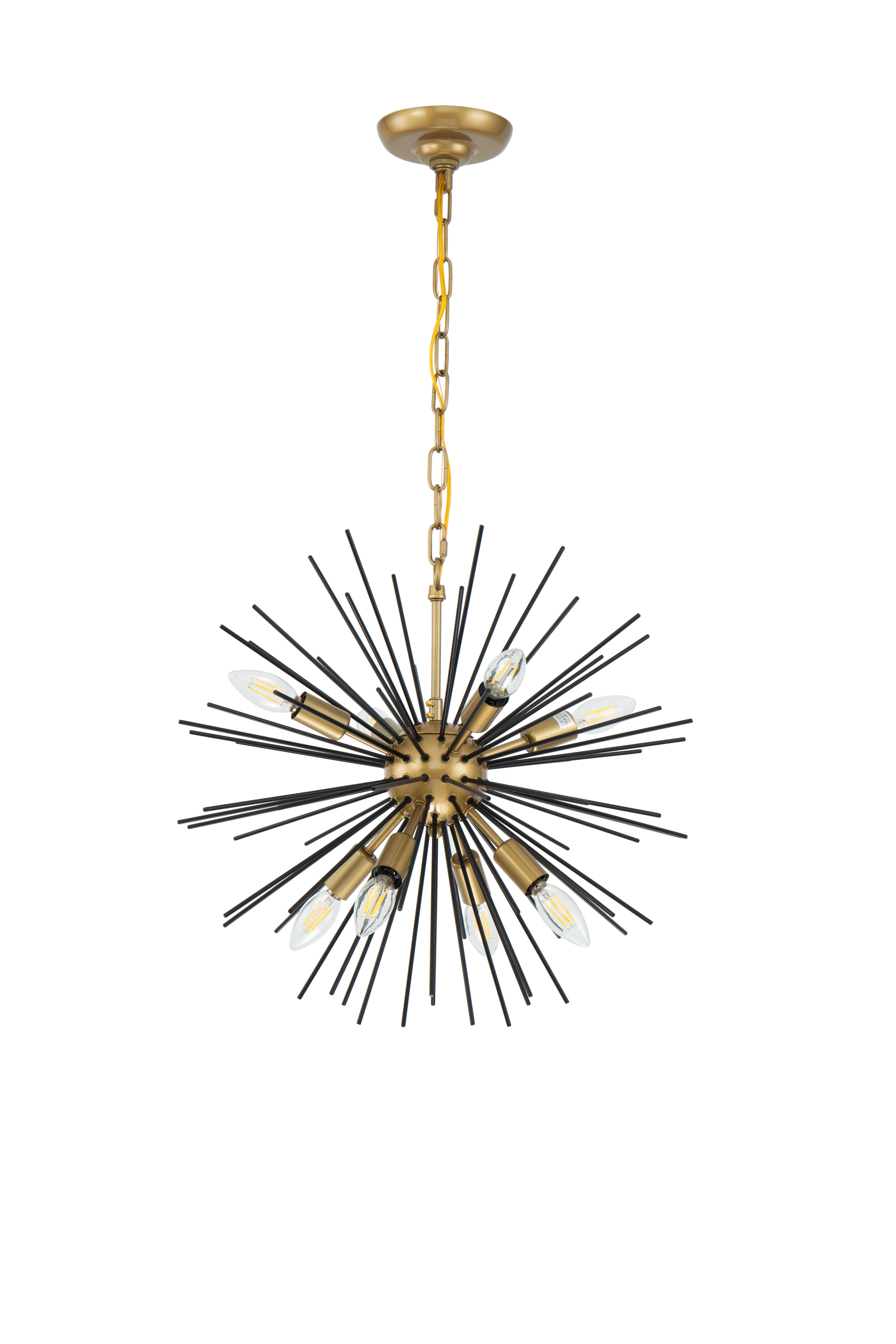 Living District Timber 8 Light Brass And Black Pendant, Brass/Black, large