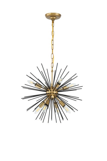 Living District Timber 8 Light Brass And Black Pendant, Brass/Black