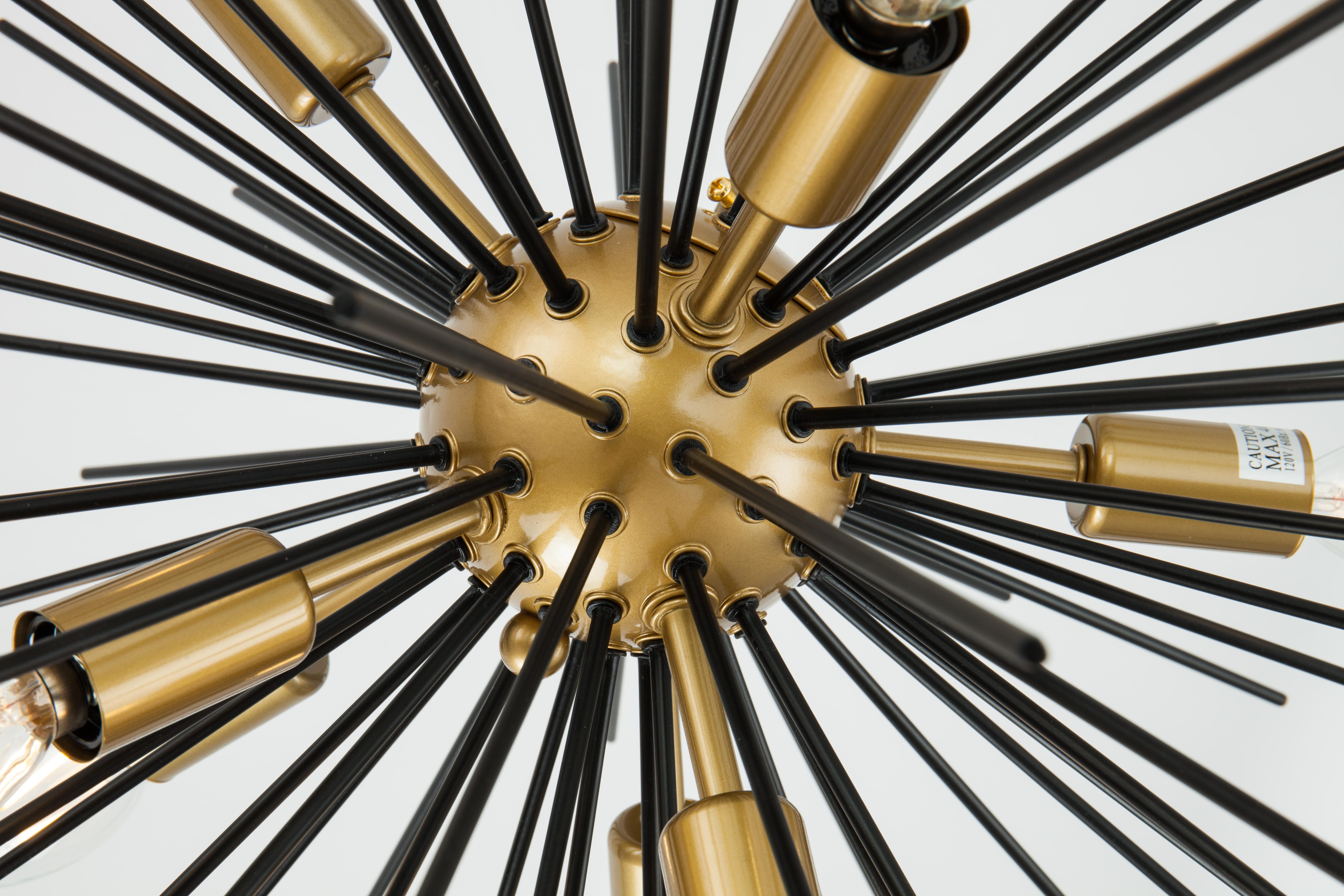 Living District Timber 8 Light Brass And Black Pendant, Brass/Black, large
