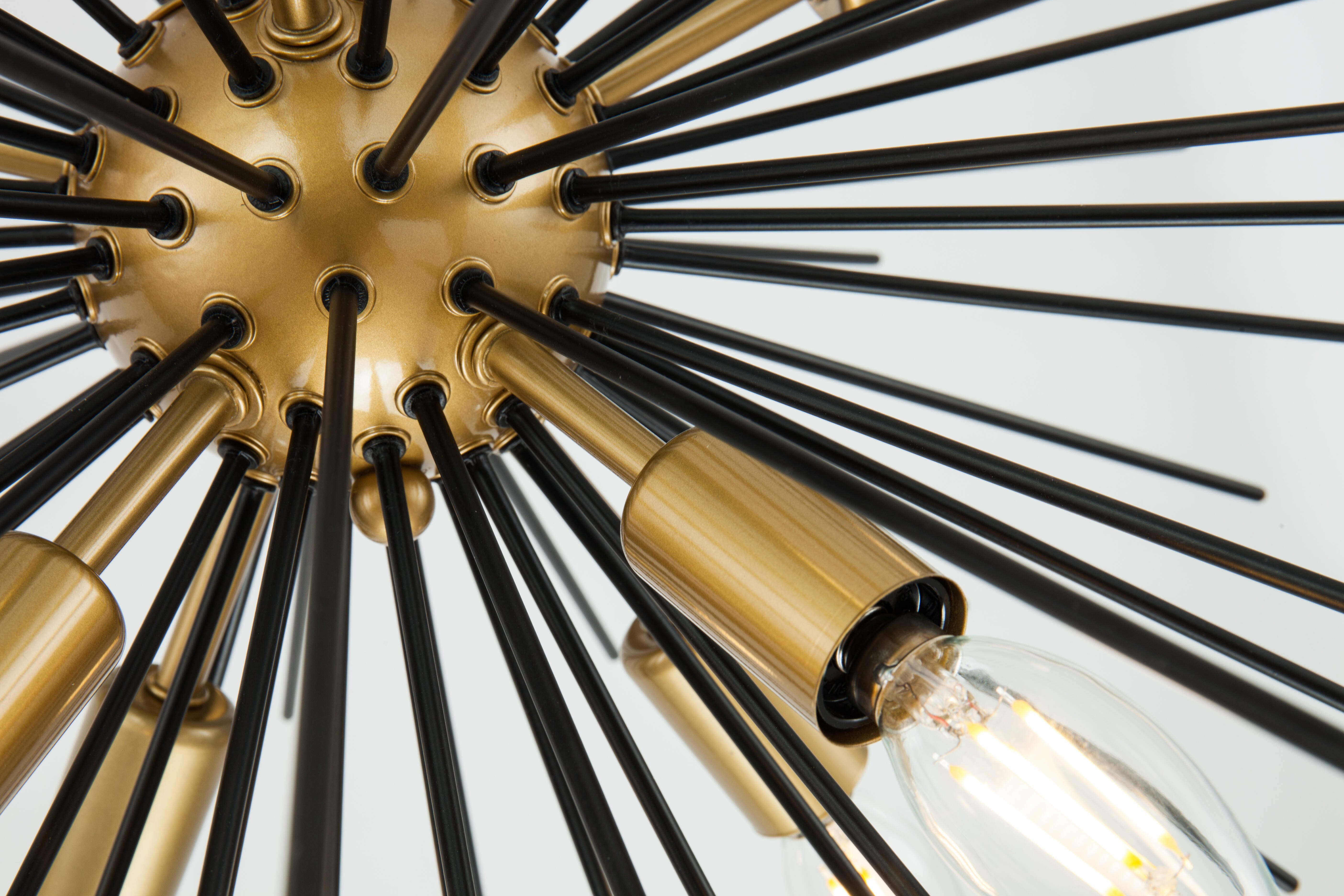 Living District Timber 8 Light Brass And Black Pendant, Brass/Black, large