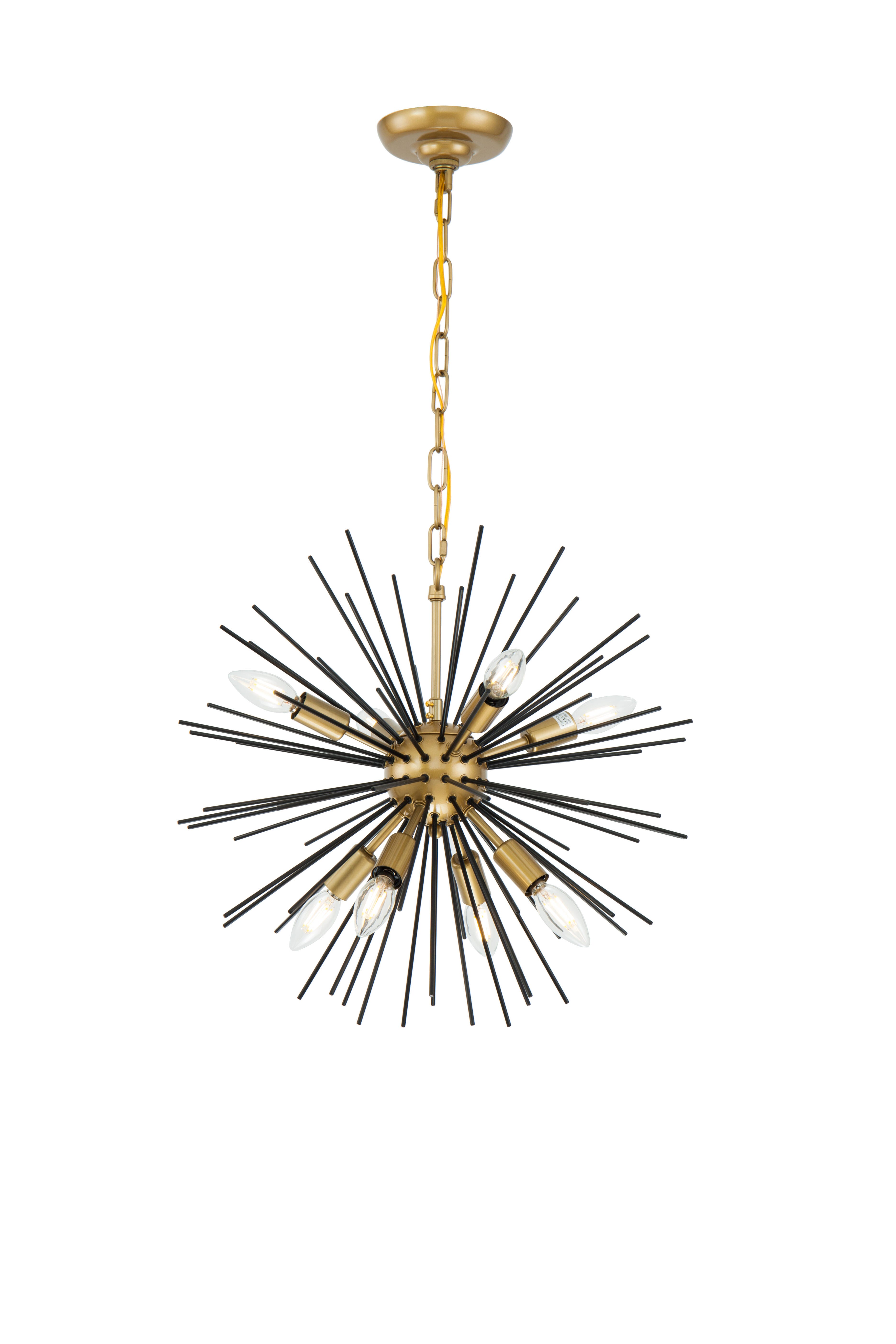 Living District Timber 8 Light Brass And Black Pendant, Brass/Black, large