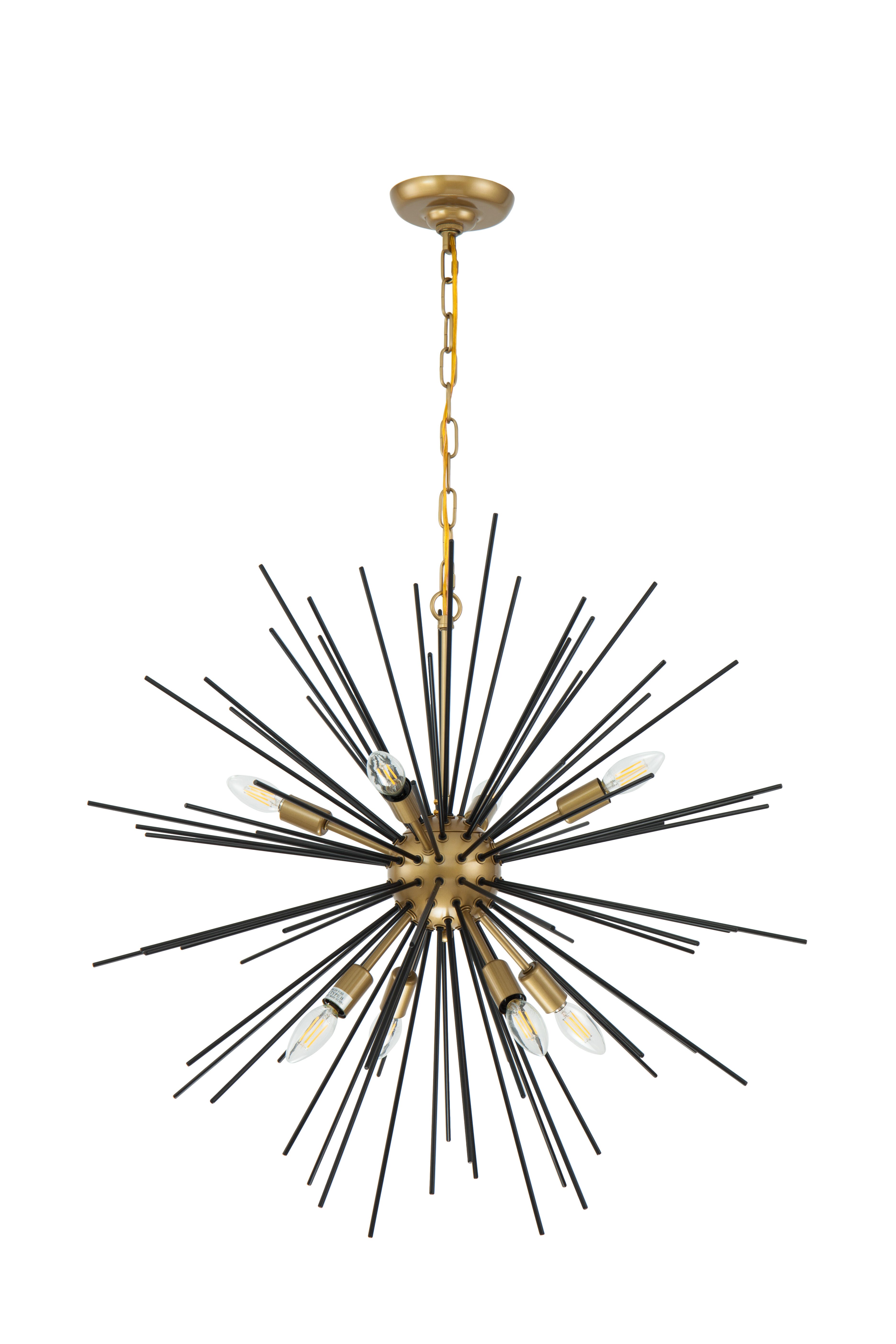 Living District Timber 8 Light Brass And Black Pendant, Brass/Black, large
