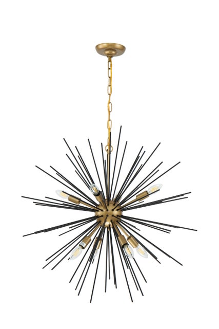 Living District Timber 8 Light Brass And Black Pendant, Brass/Black