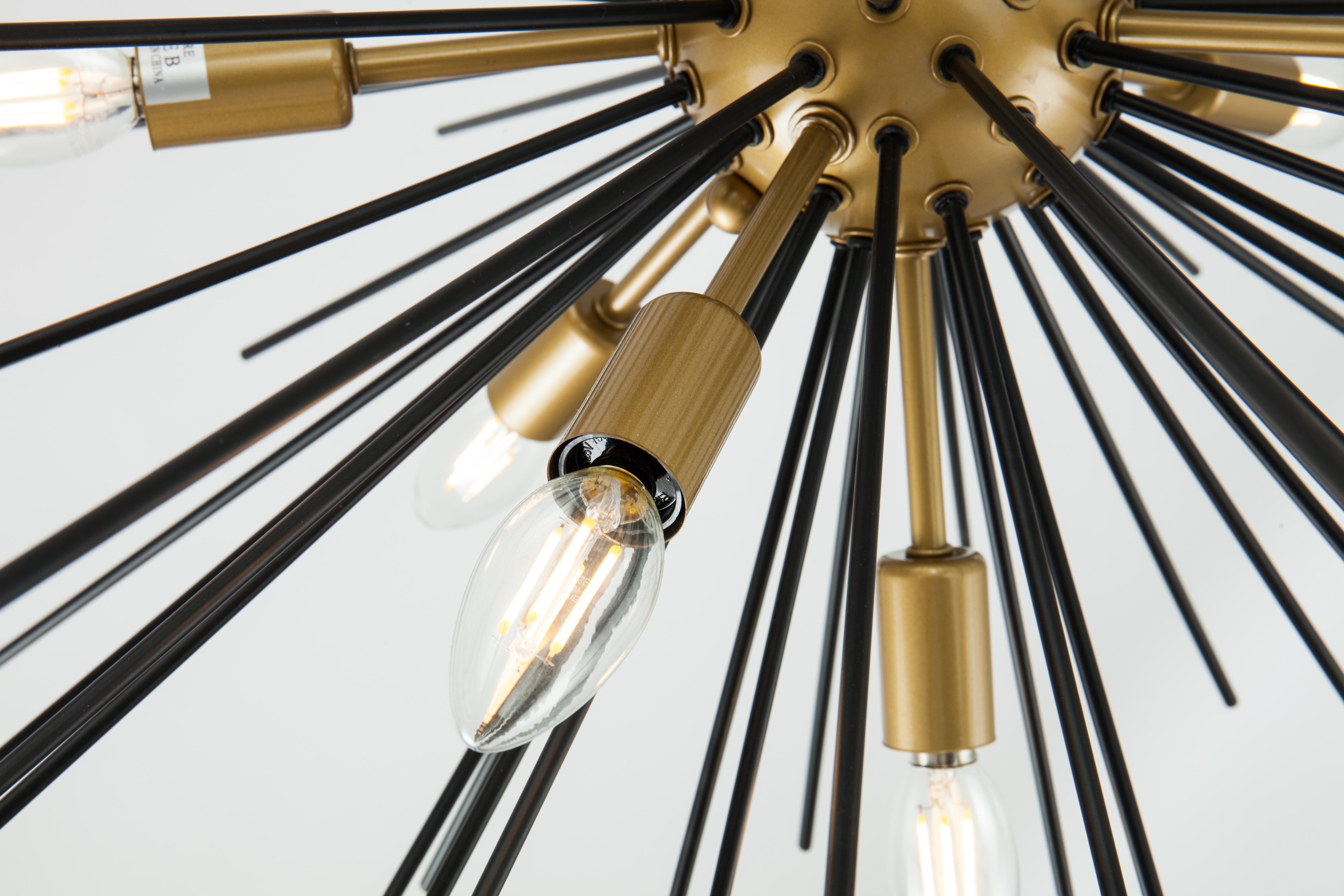 Living District Timber 8 Light Brass And Black Pendant, Brass/Black, large