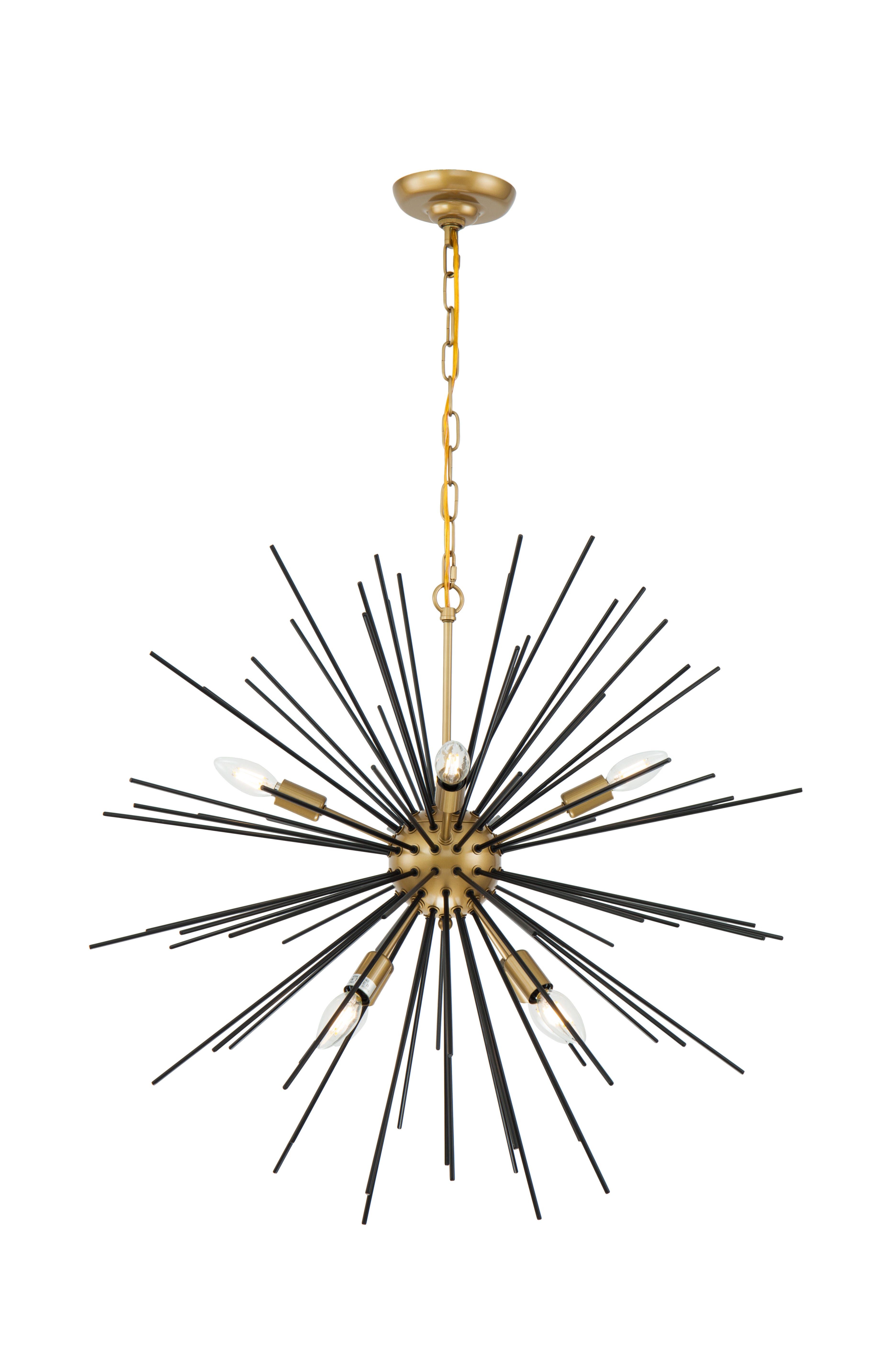 Living District Timber 8 Light Brass And Black Pendant, Brass/Black, large