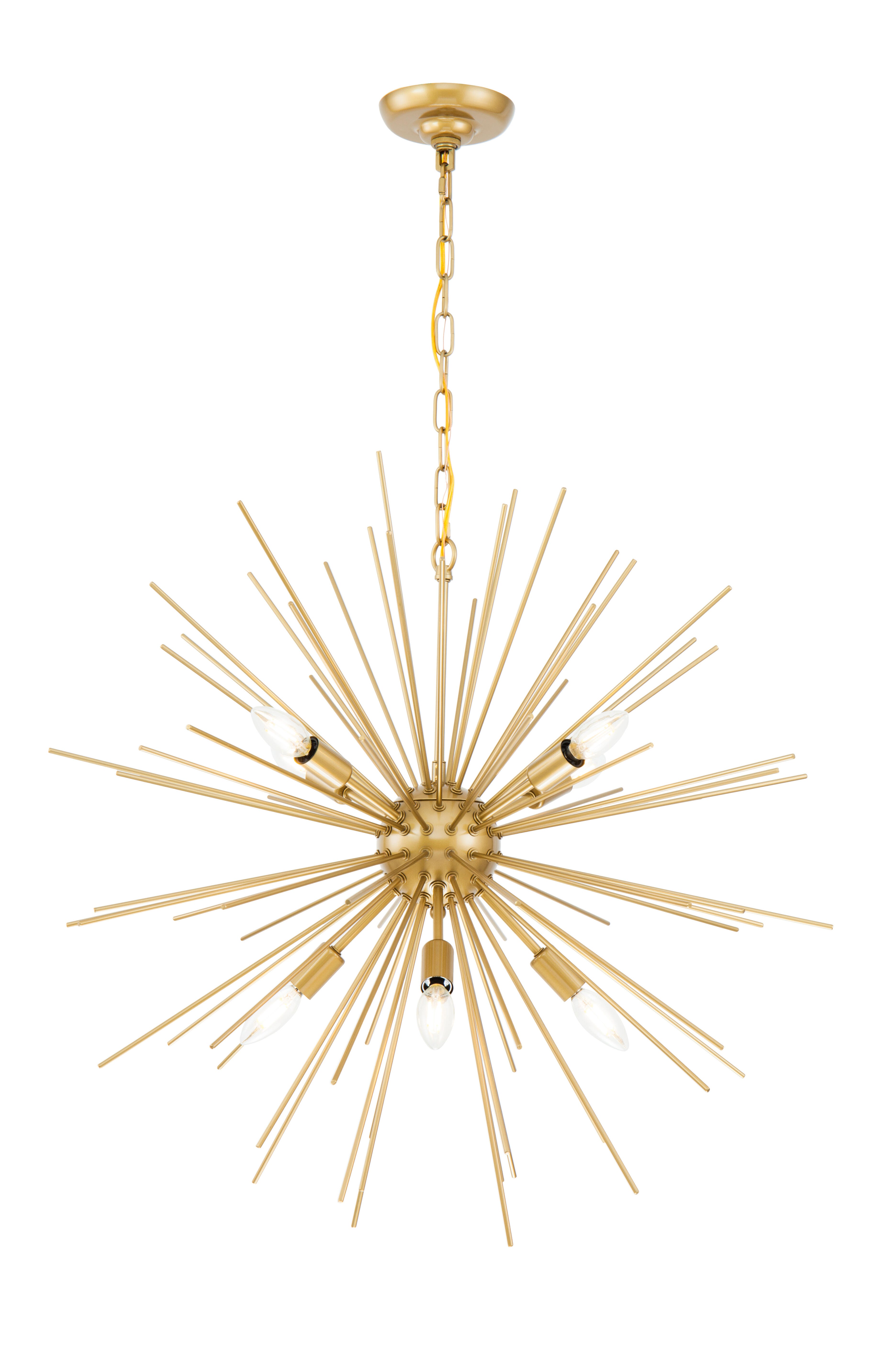 Living District Timber 8 Light Brass Pendant, Brass, large