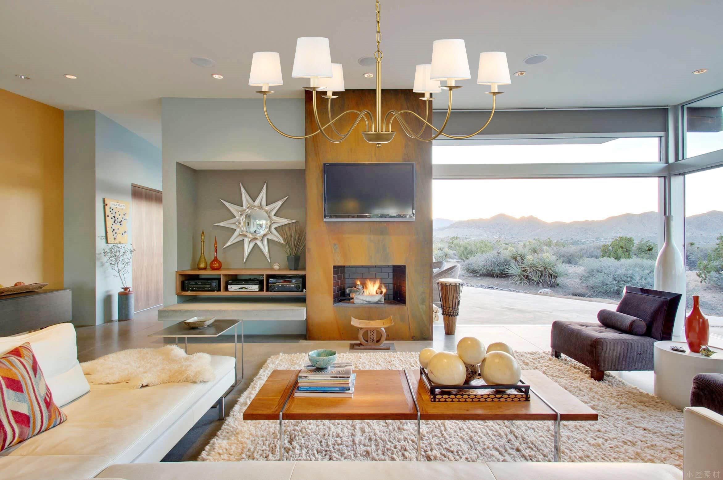 Living District Eclipse 6 Light Brass And White Shade Chandelier, Brass/White, rollover