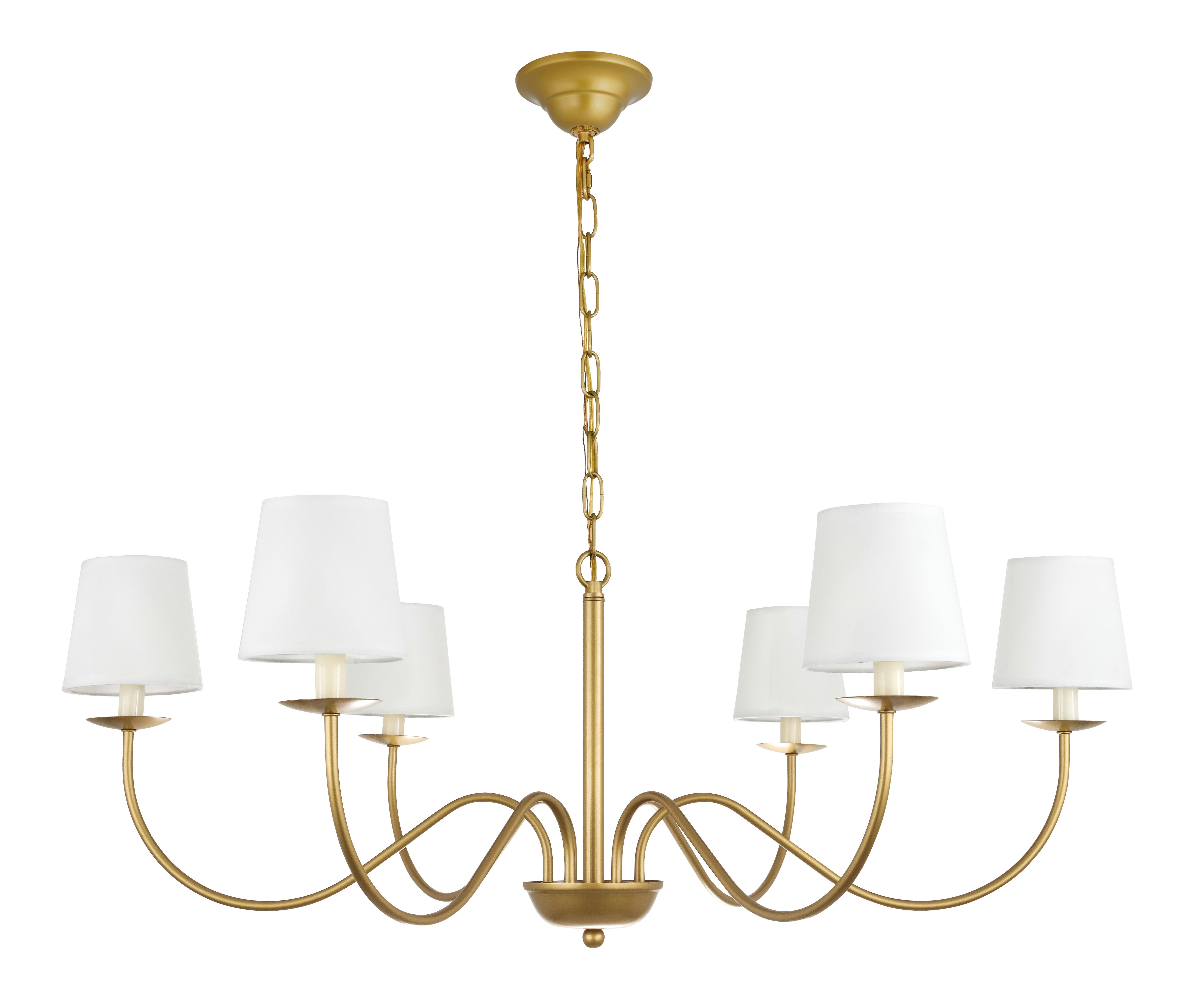 Living District Eclipse 6 Light Brass And White Shade Chandelier, Brass/White, large