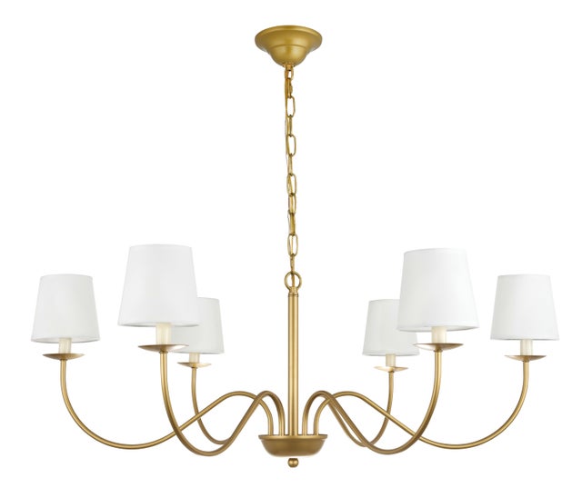 Living District Eclipse 6 Light Brass And White Shade Chandelier