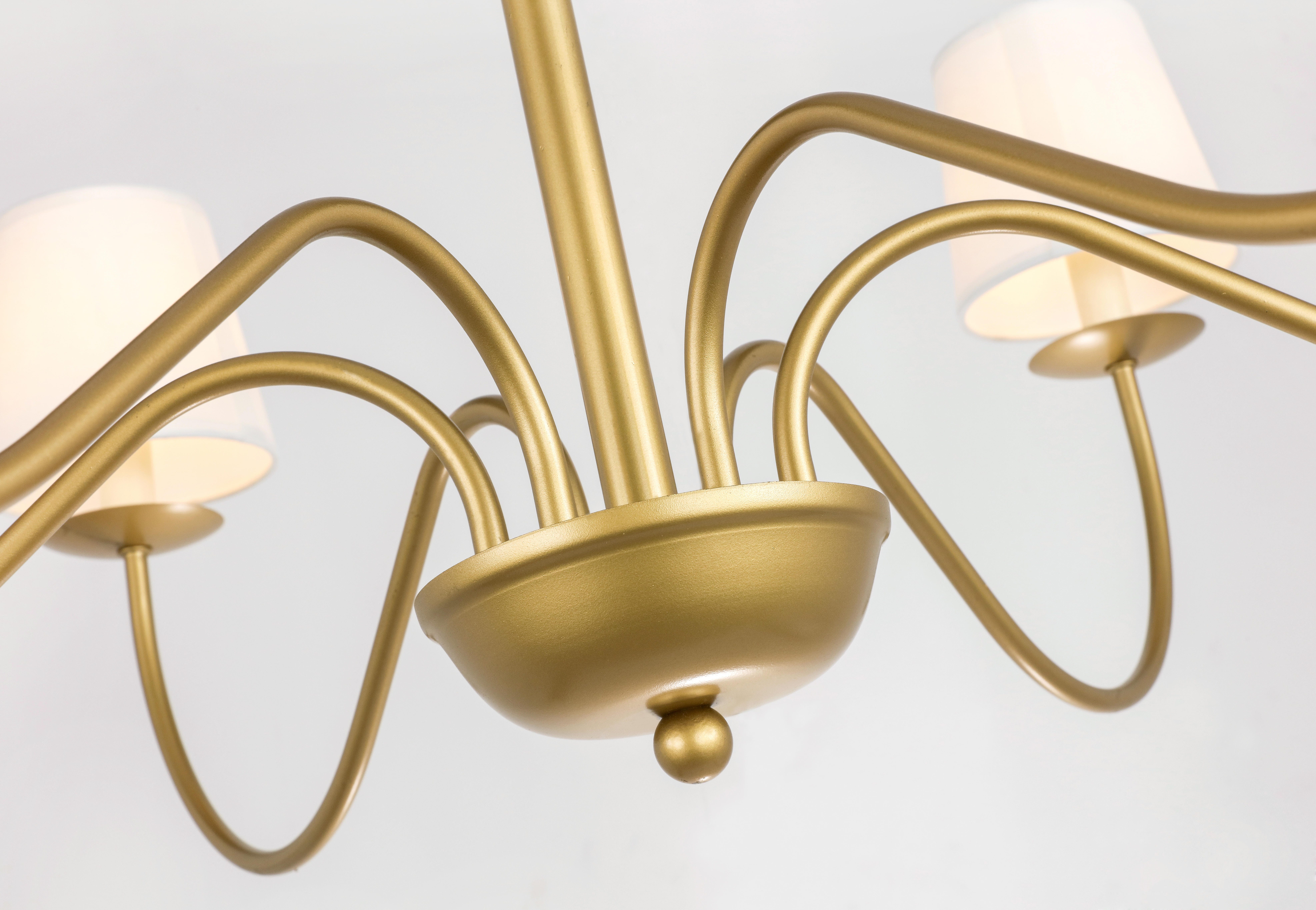 Living District Eclipse 6 Light Brass And White Shade Chandelier, Brass/White, large