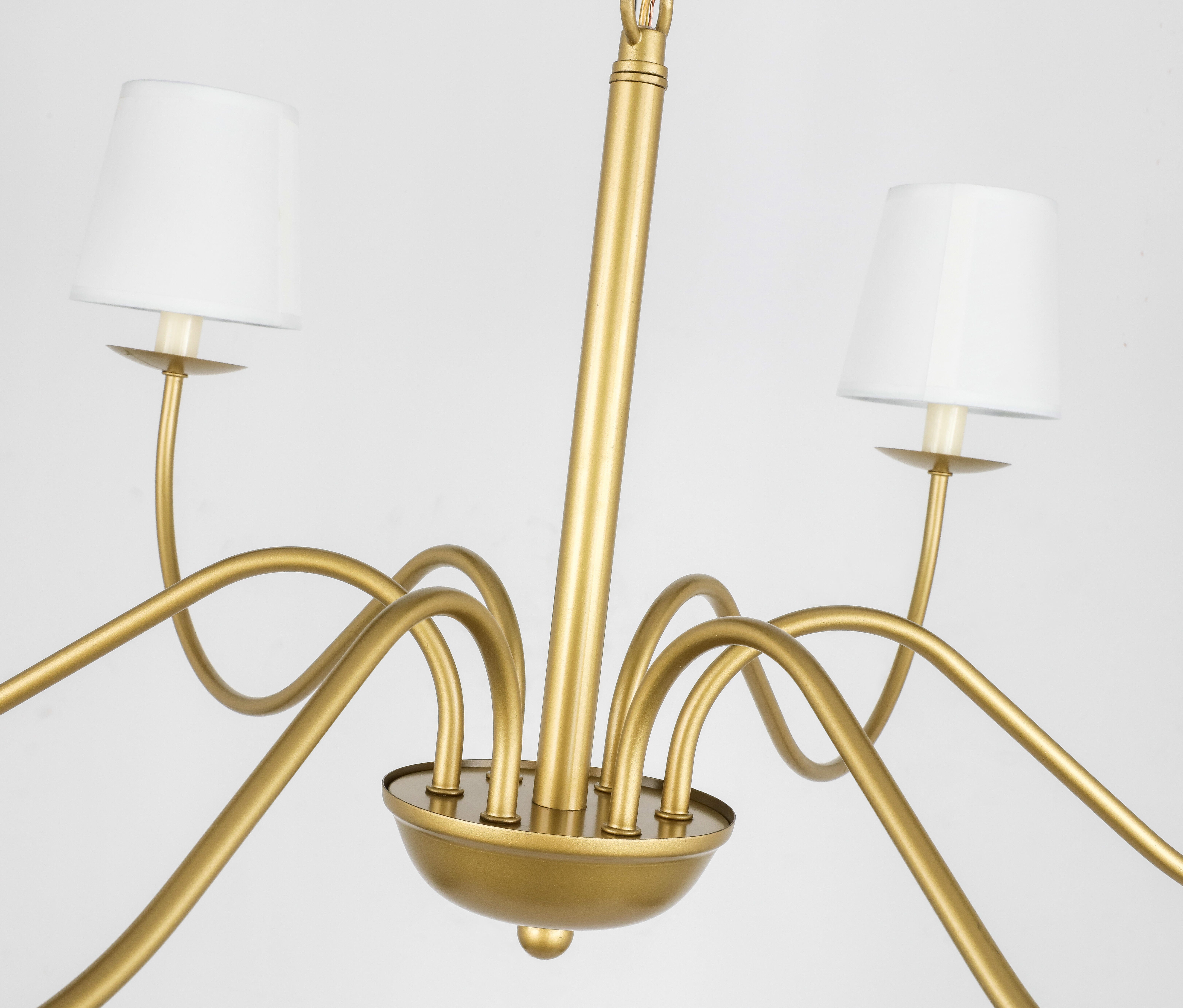 Living District Eclipse 6 Light Brass And White Shade Chandelier, Brass/White, large