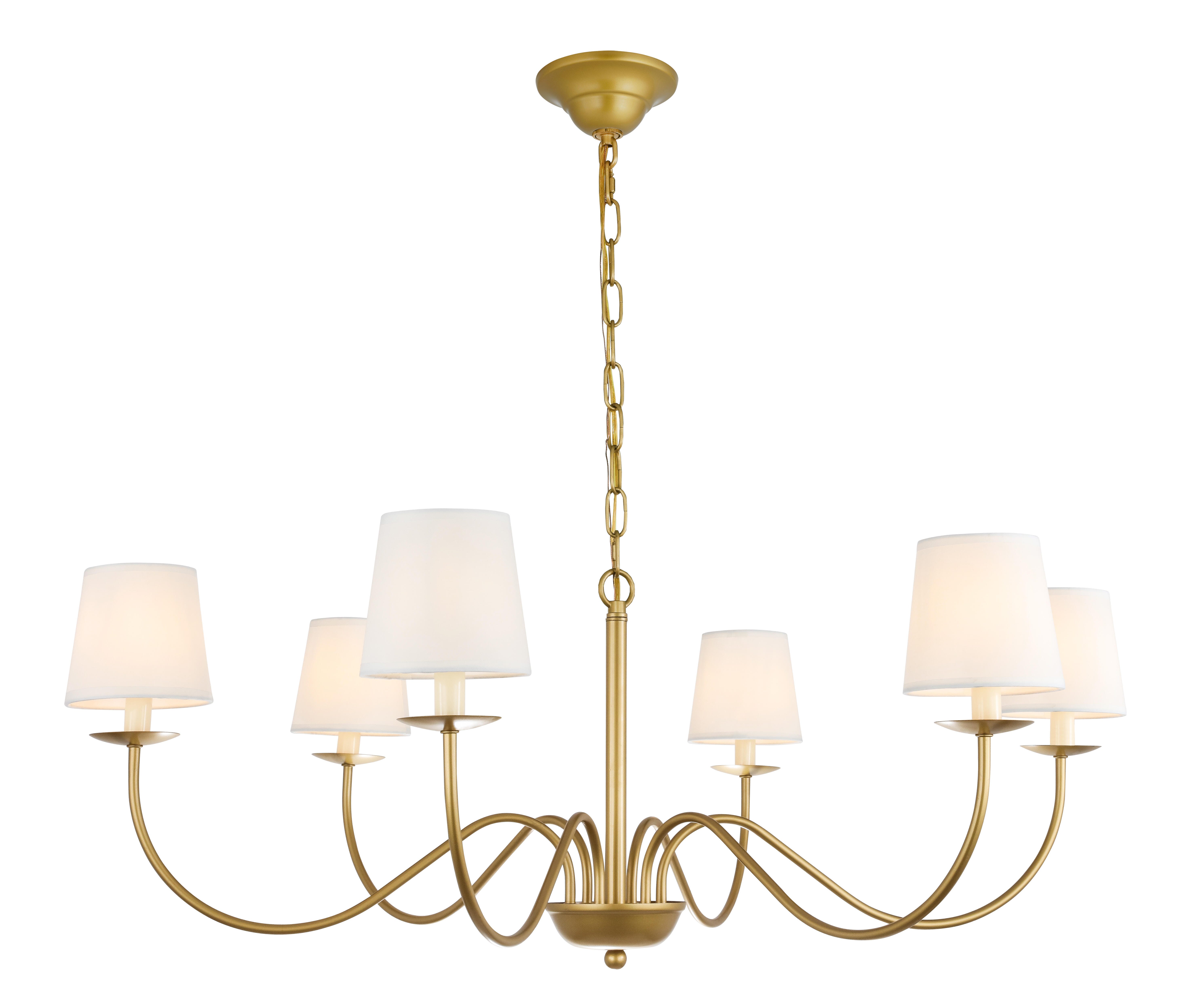 Living District Eclipse 6 Light Brass And White Shade Chandelier, Brass/White, large